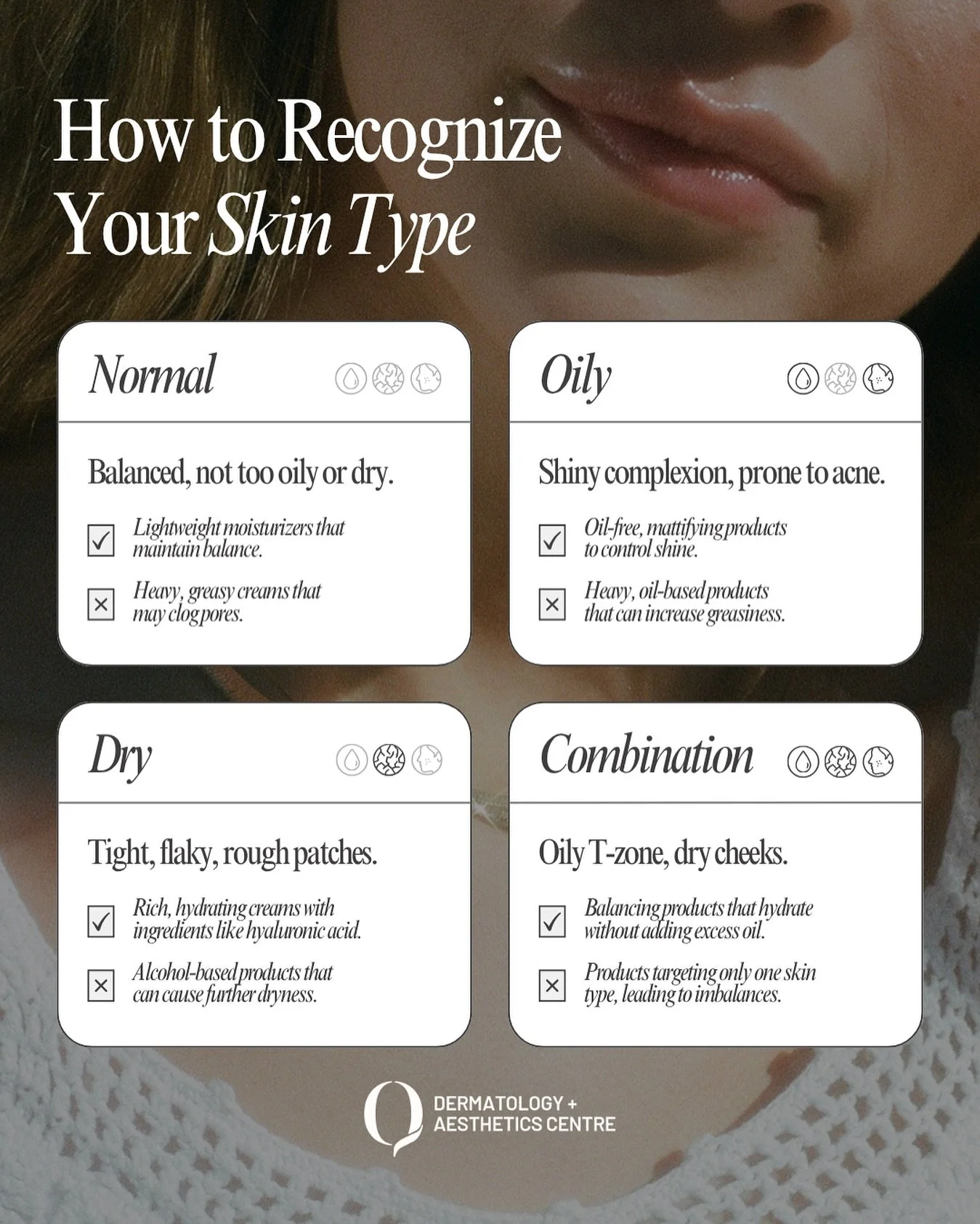 How to Recognize Your Skin Type
Understanding your skin type is the first step to building an effective skincare routine. Here’s a quick guide:
Normal: Balanced, not too oily or dry. Use lightweight moisturizers to maintain harmony and avoid