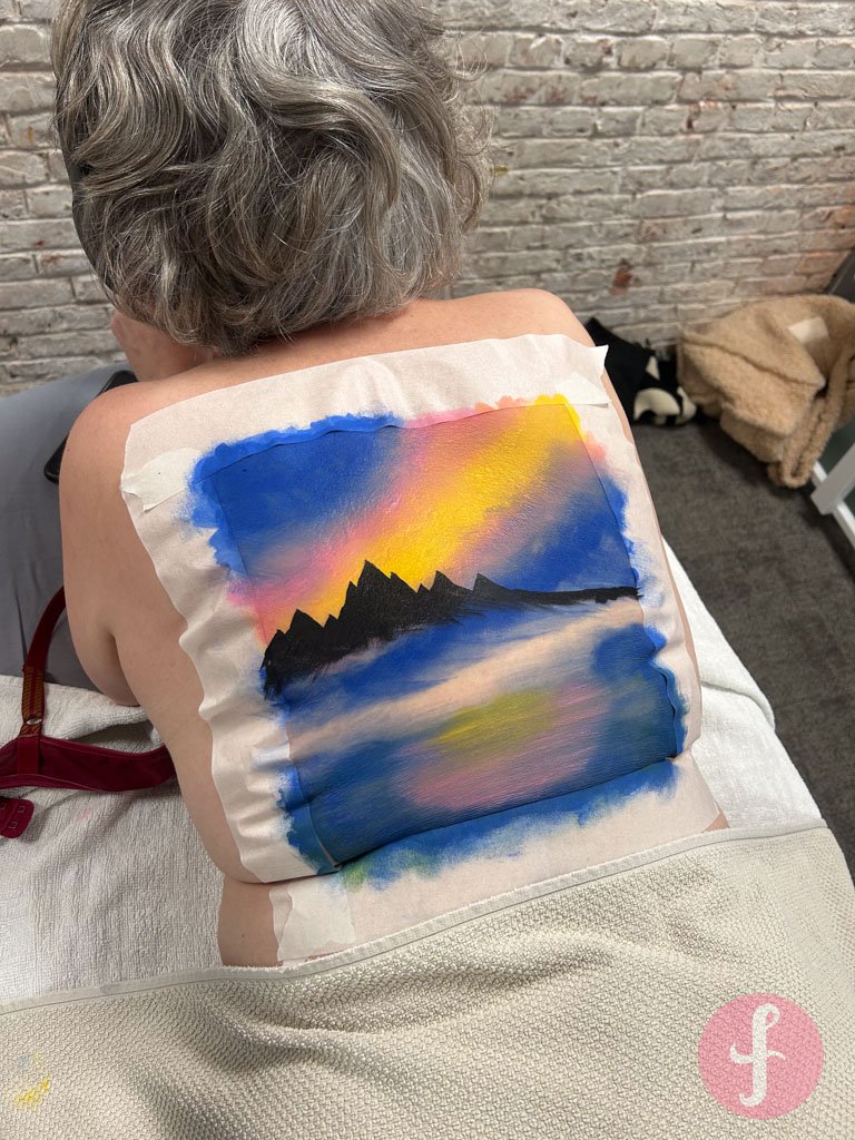 Process van mijn bob ross rug schilderij