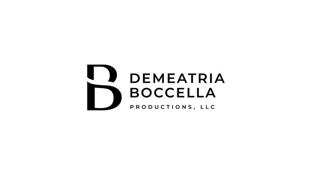Logo de Demetria Boccella Productions, LLC avec un symbole stylisé "DB" en noir sur fond blanc.