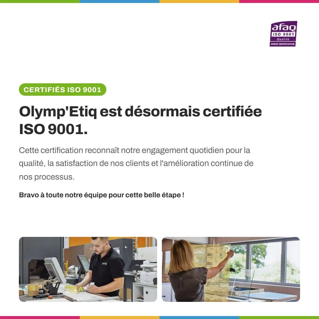 Olymp’Etiq est désormais certifiée ISO 9001 !