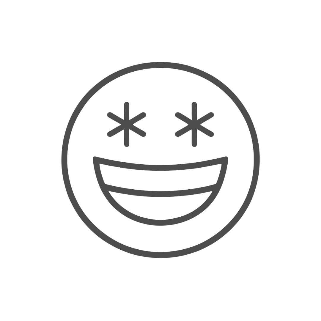 Smiley face emoji with star eyes and a wide smile.