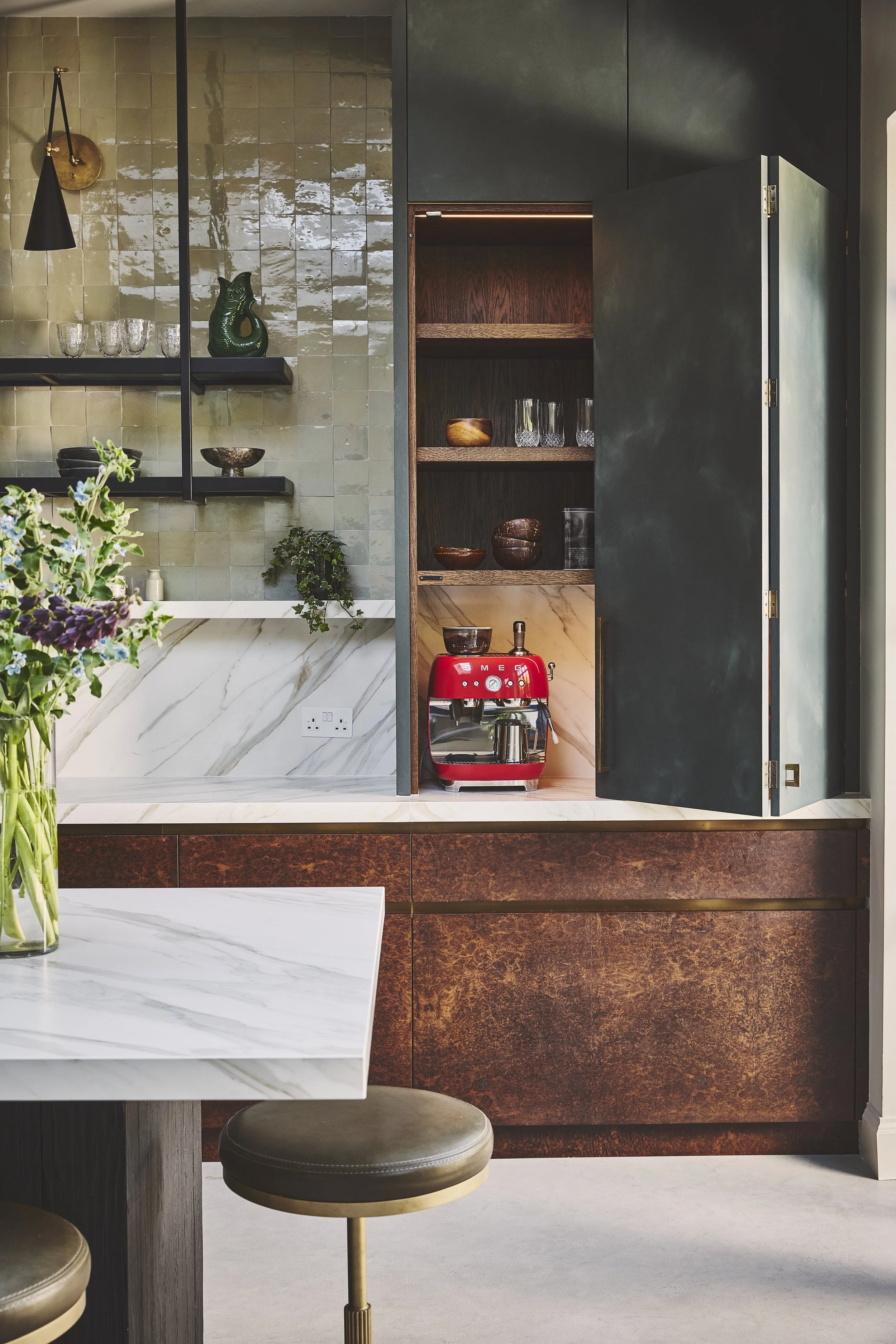 Burl Oak & Polished plaster coffee station 
