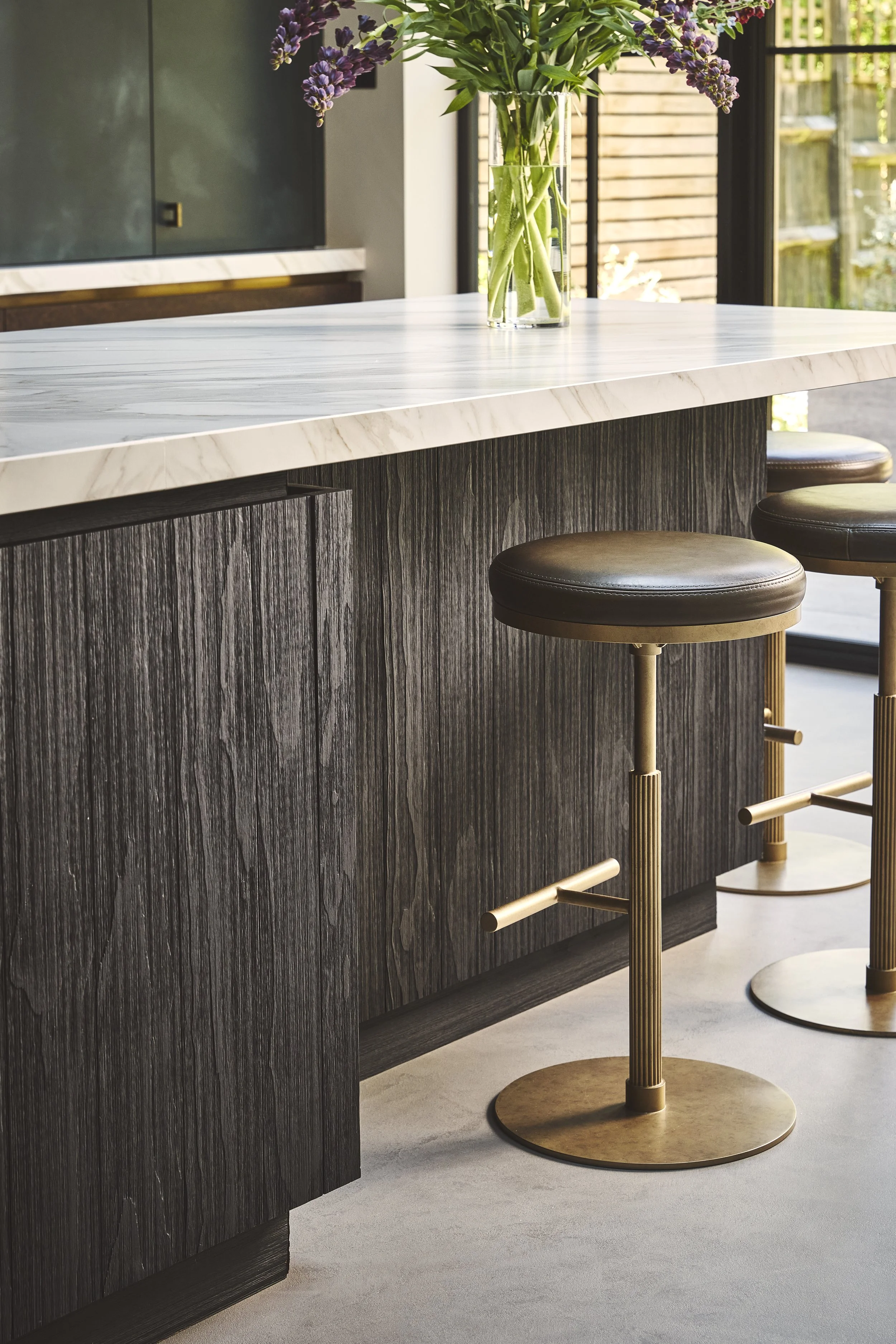 Stained Rough Sawn timber board kitchen island