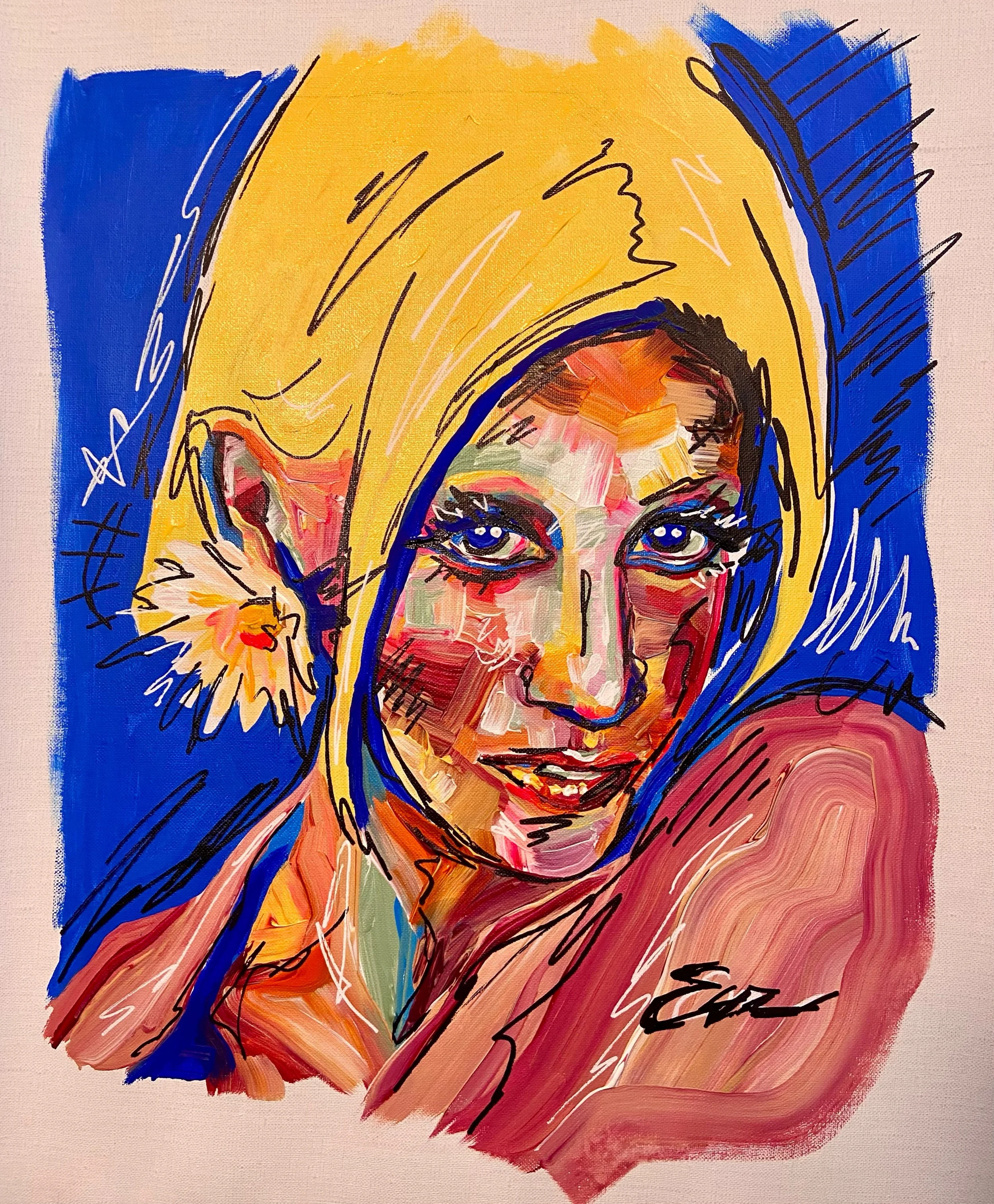 Vandalized portrait 🖊️ I was thinking of putting her in a pretty gold frame, but i also kind of love the messy edges on the canvas as is 👀 
&bull;
&bull;
&bull; 
art painting drawing reels fyp portrait female art colorful art surreal art decor inte