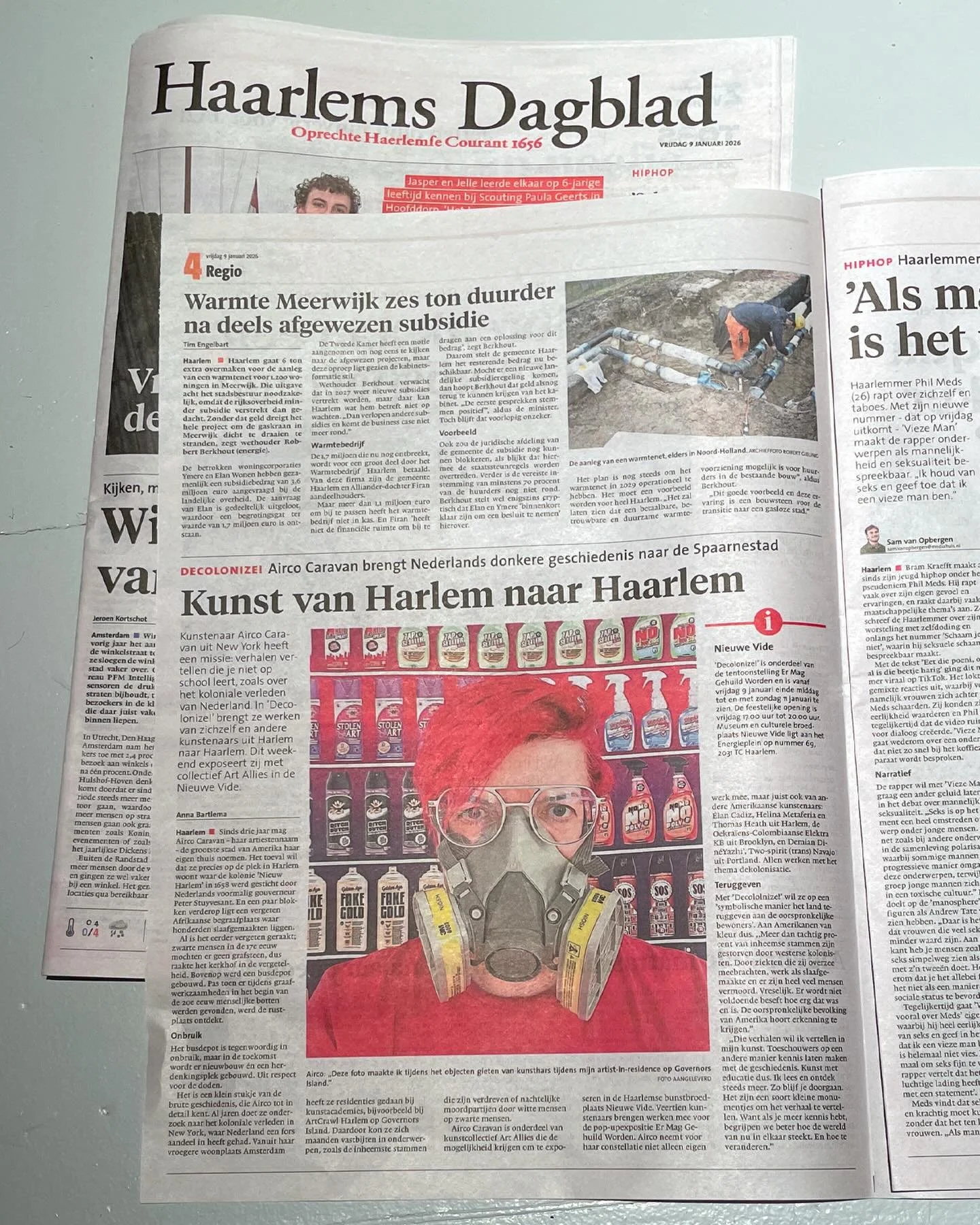 ✨Great piece in newspaper Haarlems Dagblad! @hdhaarlem &ldquo;From Harlem to Haarlem&rdquo; interview by @annabartlema 🙏🏼
.
Open today 17-20 hrs! Crying is allowed - Er mag gehuild worden. Pop-up exhibition by @artallies.nl at @nieuwevide Nieuwe Vi