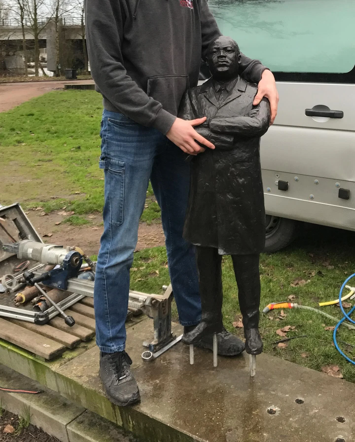 On Dr. King&rsquo;s birthday, January 15, 2020, I illegally placed a bronze statue in the MLK Park in Amsterdam to honor him. He&rsquo;s still standing strong. On his back are the words: 
🖤
&ldquo;The ultimate tragedy is not the oppression and cruel