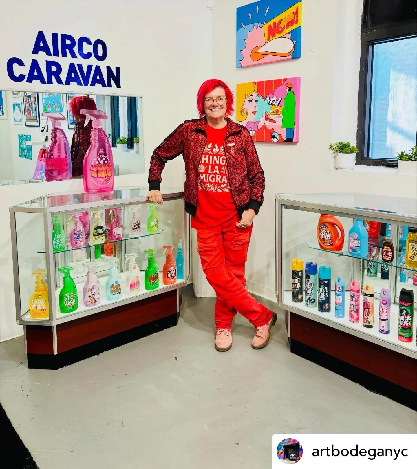 Repost @artbodeganyc Meet Airco Caravan, one of the artists featured here at the Art Bodega. There&rsquo;s no better way to protest than protesting with art, @airco_caravan seems to have her finger on the trigger with CURRENT events worldwide. Her ar