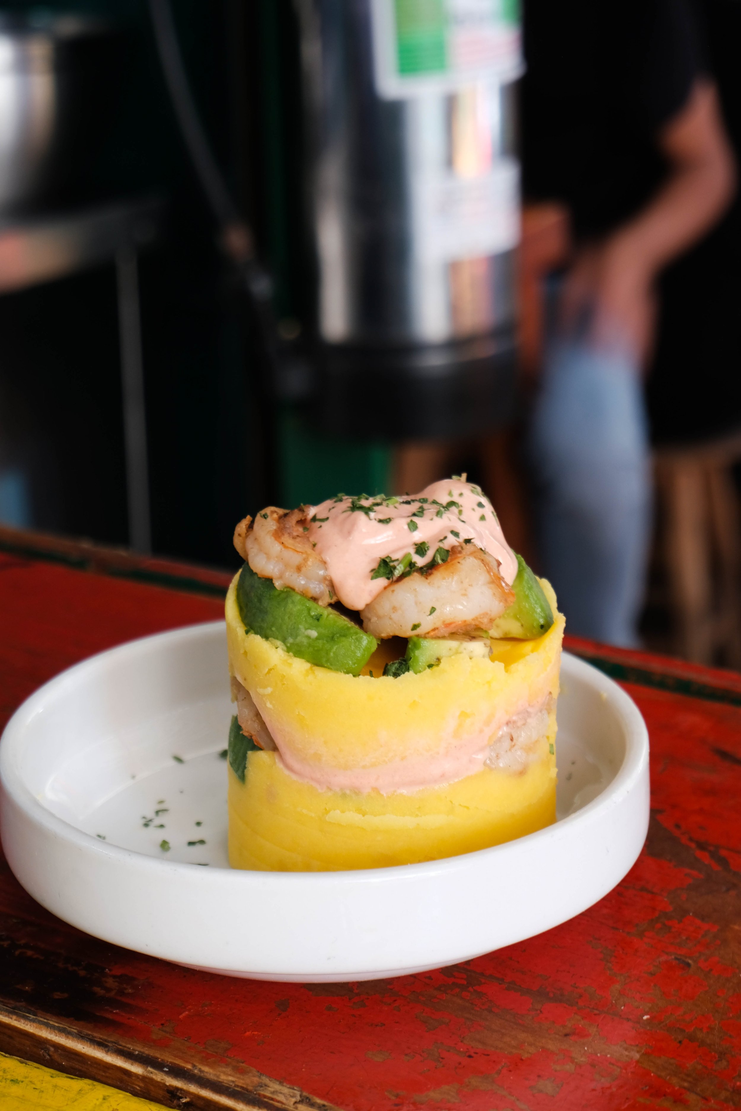 Causa Peruana (Peruvian potato cake). Peru has over 3500 varieties of potato - absolutely thrilling as an Irish cook to visit the home of the potato and see how much respect they treat it with.
