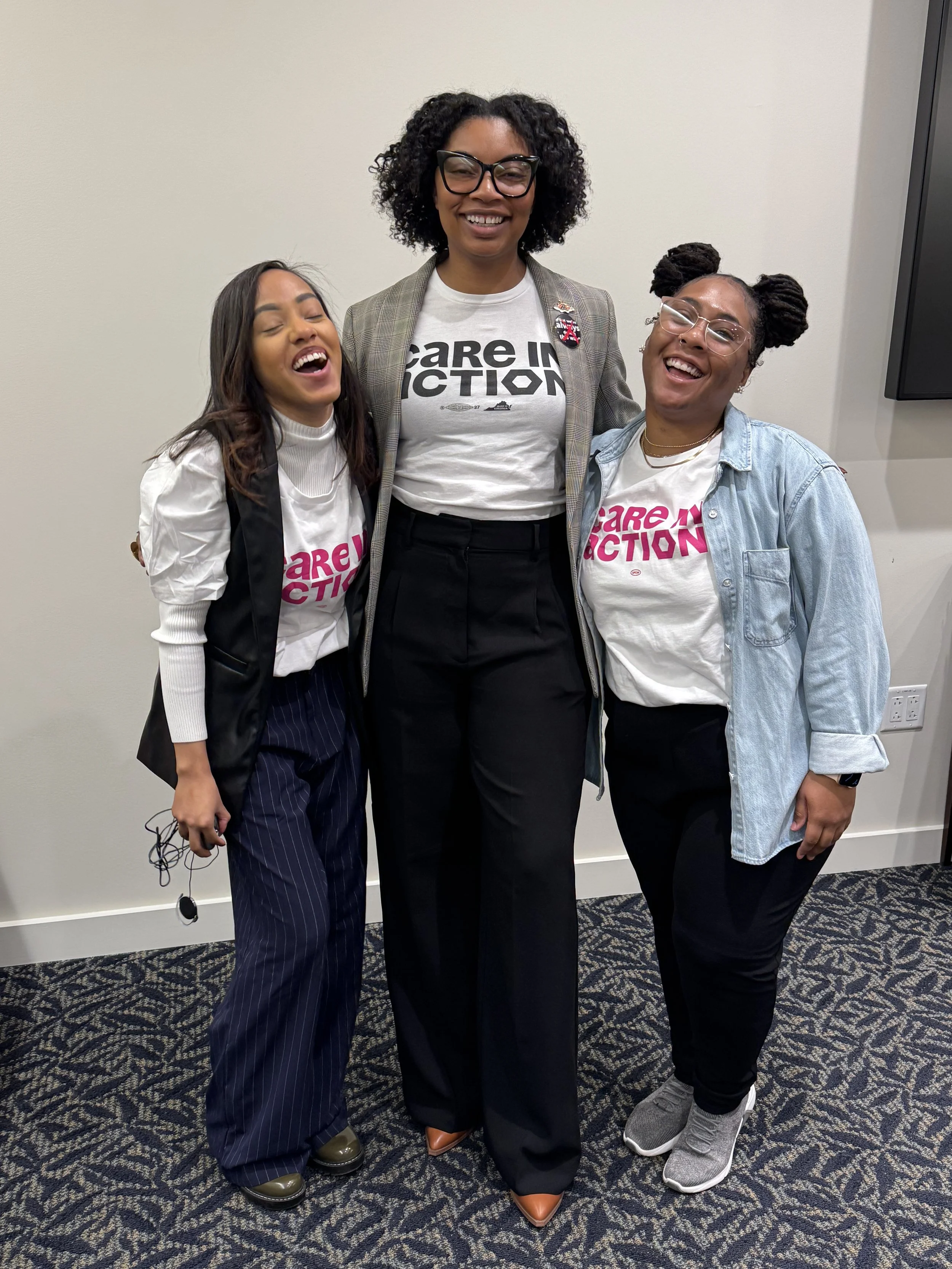 Nicole, Sheri and Dejah in Care in Action shirts