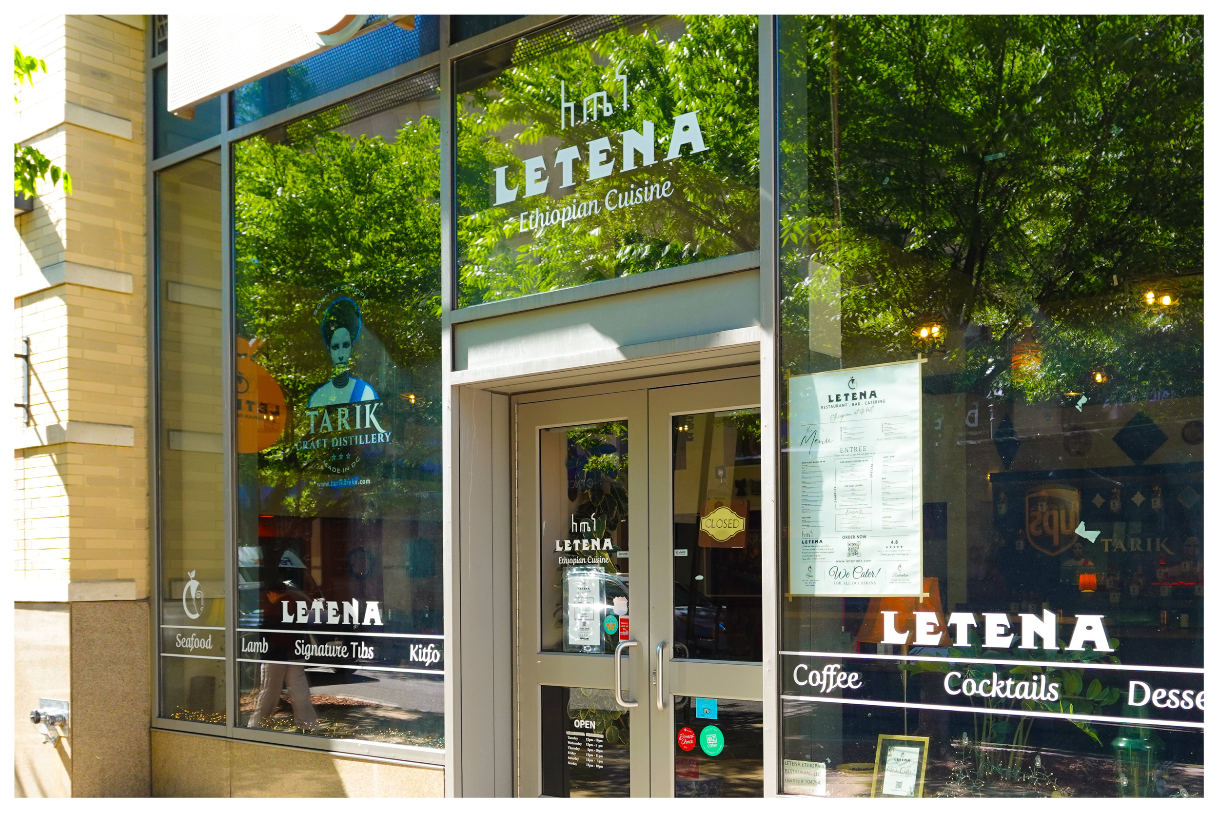 Exterior of Letena Ethiopian Restaurant in Washington, DC, home of Tarik Areke, a locally distilled Ethiopian heritage spirit.