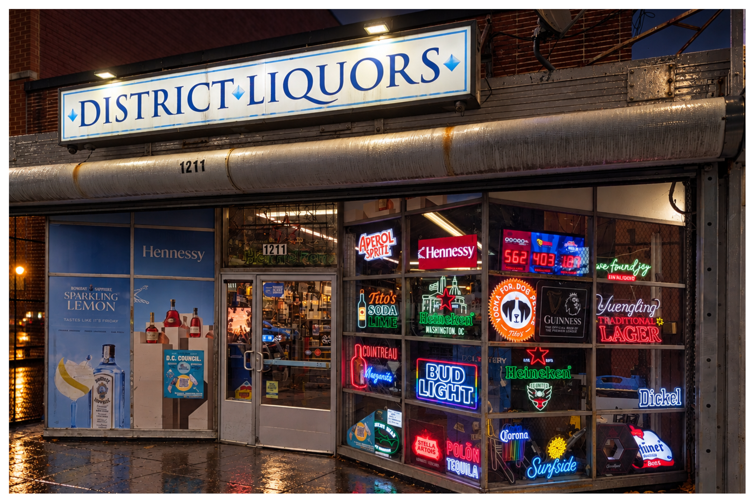Exterior of District Liquors in Washington, DC, a retail location offering Tarik Areke Ethiopian spirits.