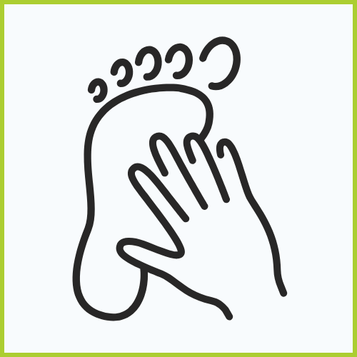 Image of a hand and a foot. Bordered with a green square.