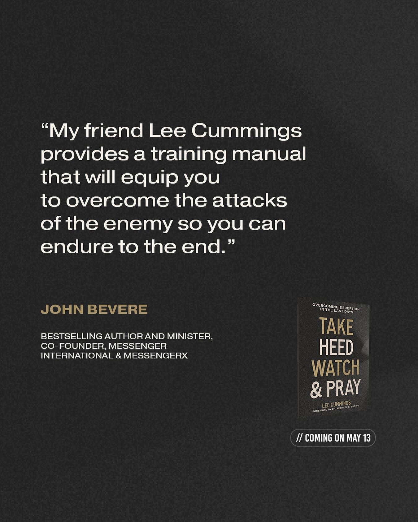 I hope this journey with Take Heed, Watch &amp; Pray helps you stay awake, overcome the enemy&rsquo;s attacks, and live victoriously until the day of Jesus&rsquo; return. 🔥

Take Head, Watch &amp; Pray releases May 13. Pre-order the Kindle version t