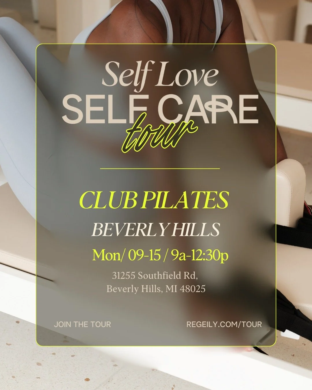 Calling all Club Pilates members! Join us in Beverly Hills, Mi at the newly renovated @clubpilatesbeverlyhills for our Self Love Self Care Tour! Giveaways, freebies and more! See you there!