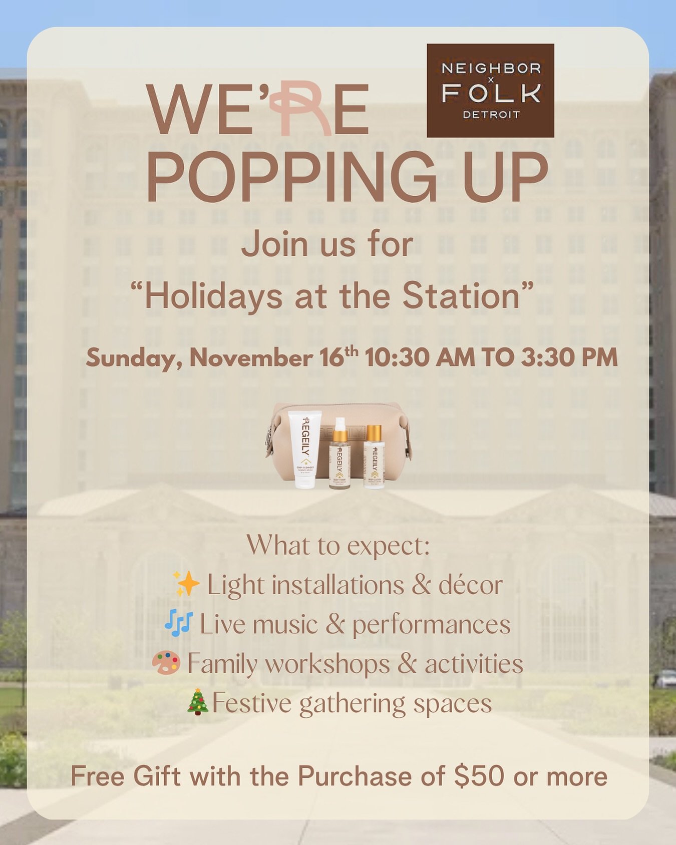 🎉 We&rsquo;re popping up for the holidays! 🎄✨

Join us this Sunday, November 16th from 10:30 AM &ndash; 3:30 PM for Holidays at the Station with Neighbor x Folk Detroit!

Expect a festive day filled with:
✨ Dazzling light installations &amp; d&eacu