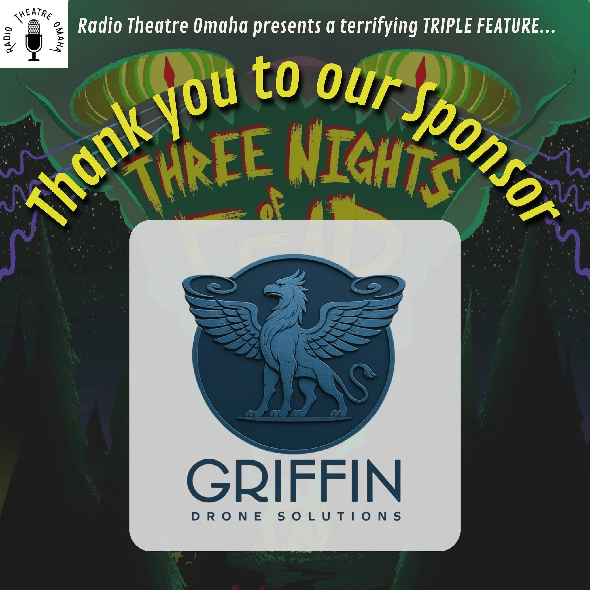 🎙️✨ Thank You to Our Sponsor — Griffin Drone Solutions! ✨🎙️
In radio theatre, great stories come alive through sound.
In the sky, Griffin Drone Solutions brings those stories to sight.
We’re grateful to Griffin Drone Solutions for spo