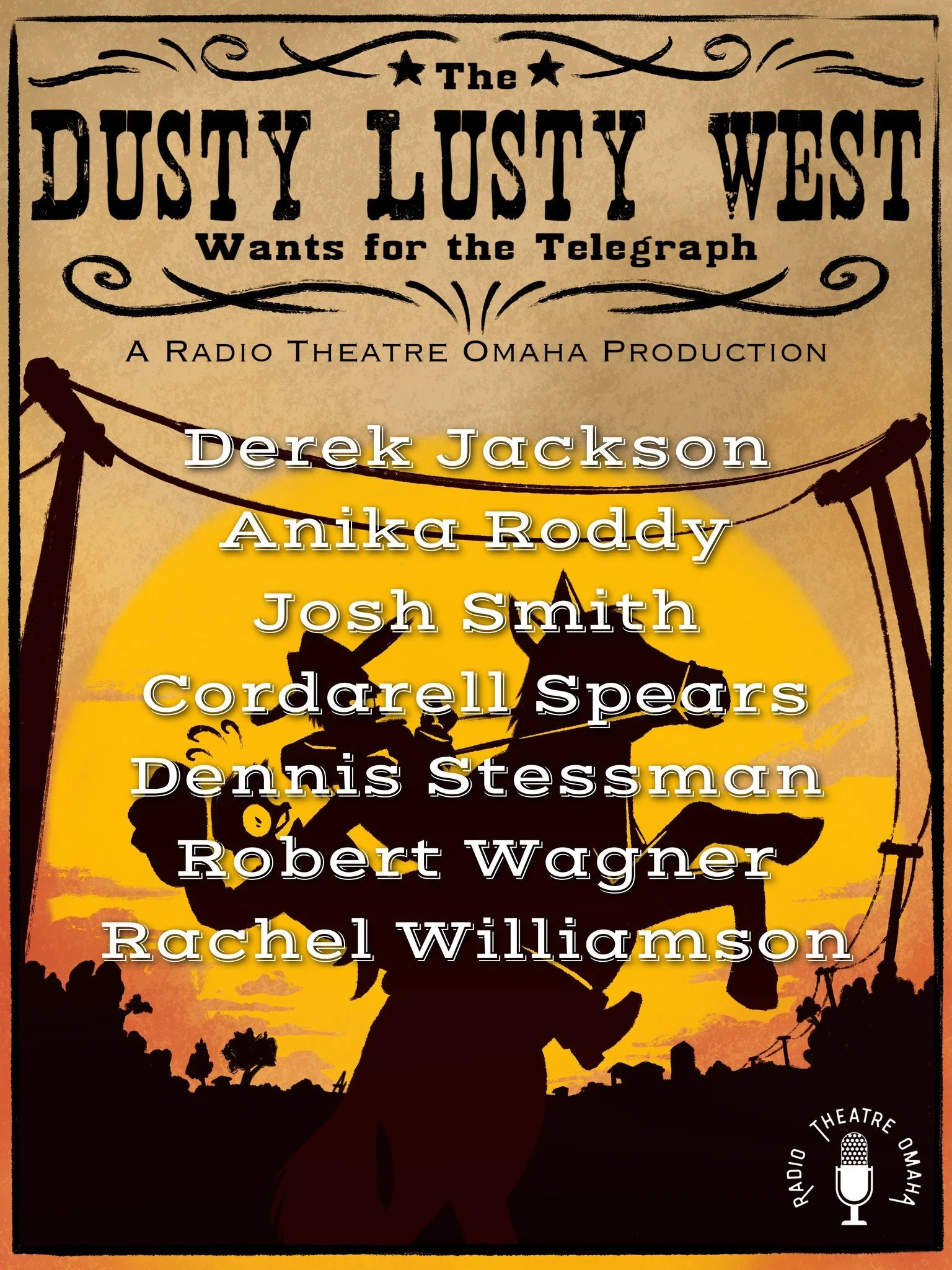 🎙️ CAST ANNOUNCEMENT 🎙️

Radio Theatre Omaha is thrilled to present
The Dusty Lusty West Wants for the Telegraph
a LIVE radio theatre drama by Brian Kokensparger.

Inspired by the 1860 diary of Charles Brown&mdash;aid-de-camp to the Creighton broth