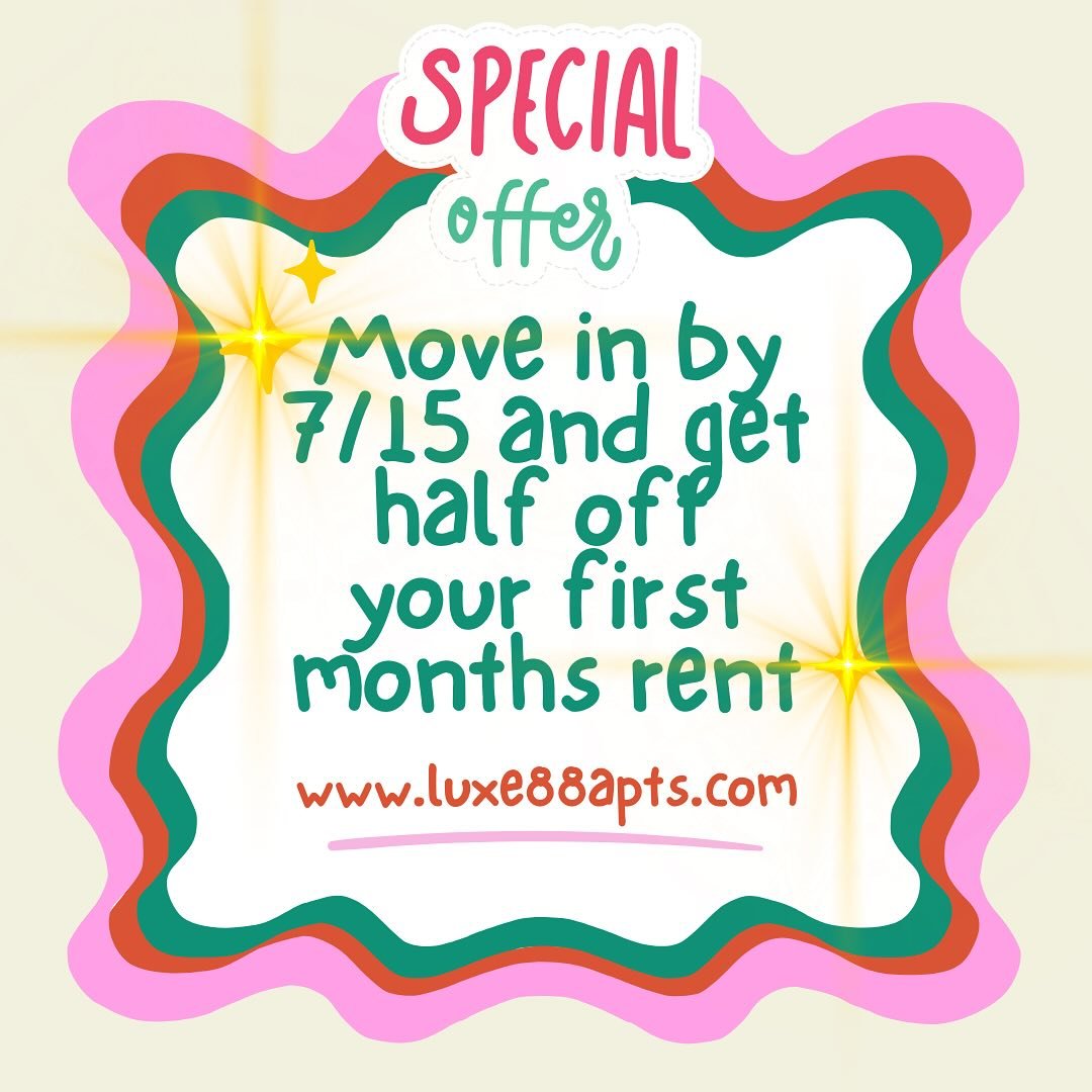 🚨 MOVE-IN SPECIAL 🚨

Now&rsquo;s the perfect time to lock in luxury. Move in by 7/15 and get HALF OFF your first month&rsquo;s rent!

Luxe 88 offers modern finishes, resort-style amenities, and a peaceful, tucked away location that&rsquo;s still ju
