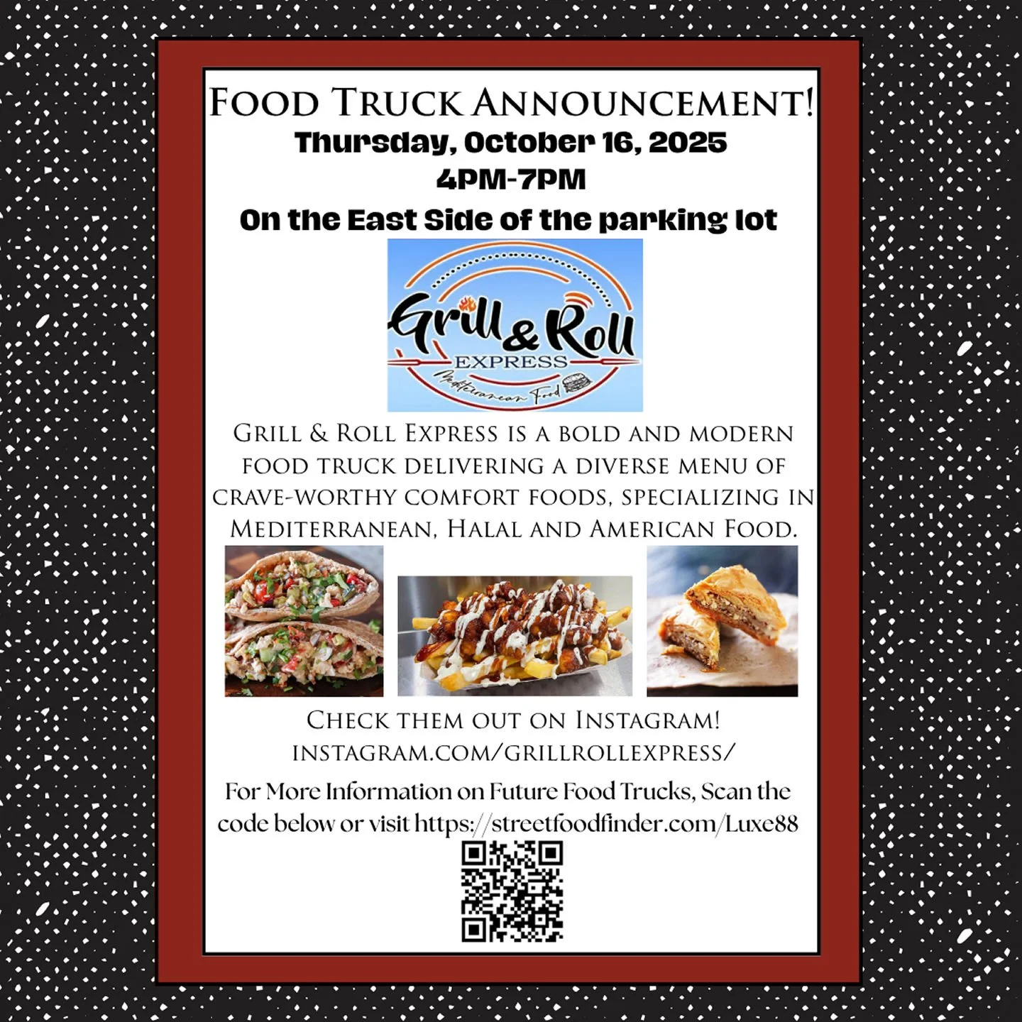 🚚🍽️ Get ready for a delicious week ahead, Columbus and Central Ohio! Next Thursday at 4 PM, we’re bringing the flavors of the Mediterranean, Halal, and American cuisine right to you! 🌍✨ ✨ Indulge in mouthwatering dishes that will take your t