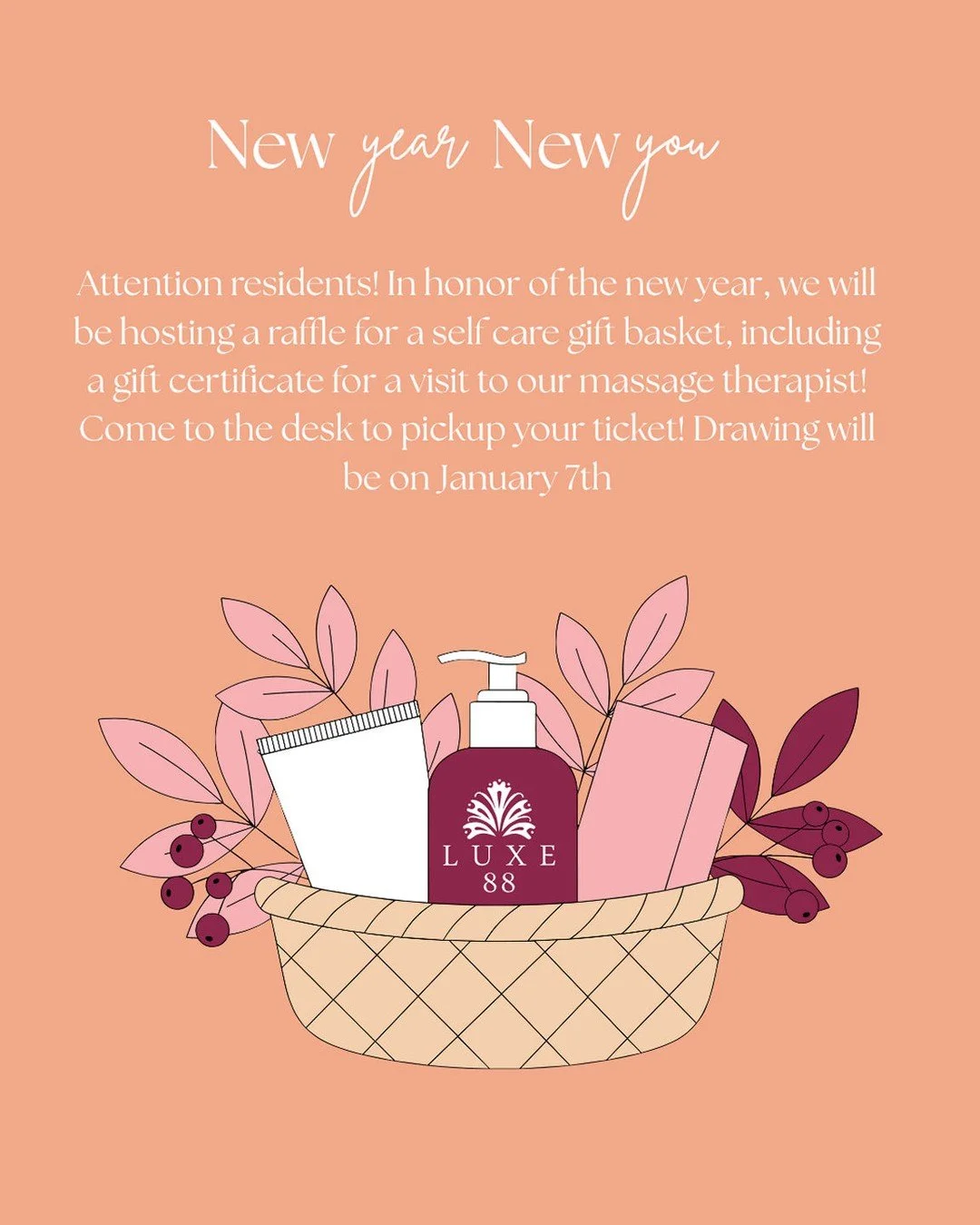 Kick off the new year with a basket full of goodies! Come to the office anytime during business hours to pickup your ticket!