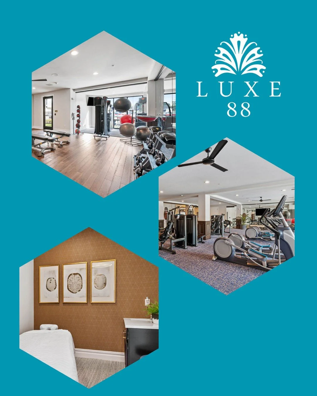 Knock out those resolutions with Luxe 88's fitness center and massage room! Luxe 88 offers a spacious gym with ample equipment, as well as an onsite massage therapist! Our fitness center is made complete with a pool view, televisions, fresh towels, a