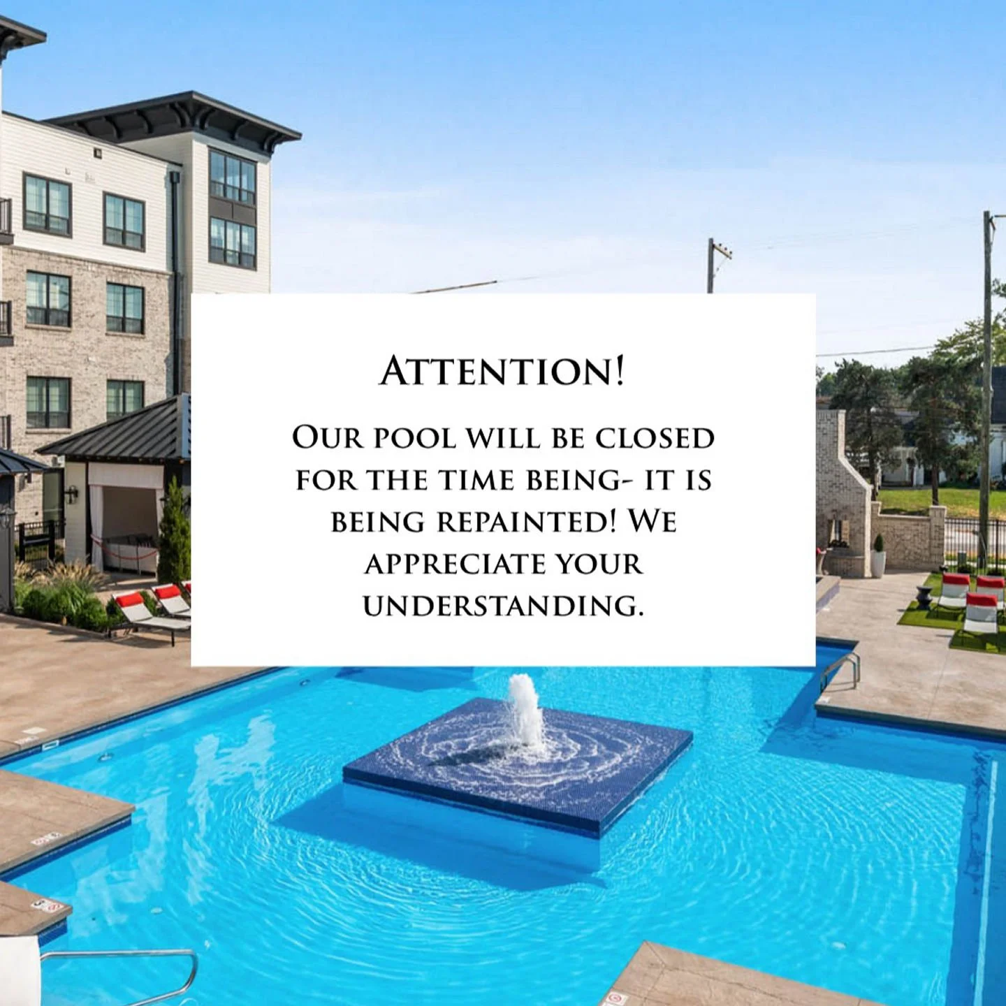 As part of our mission to polish up our pool area, our pool will be repainted this year! It is currently being drained and will be closed for the forseeable future. 🏖️🏊️