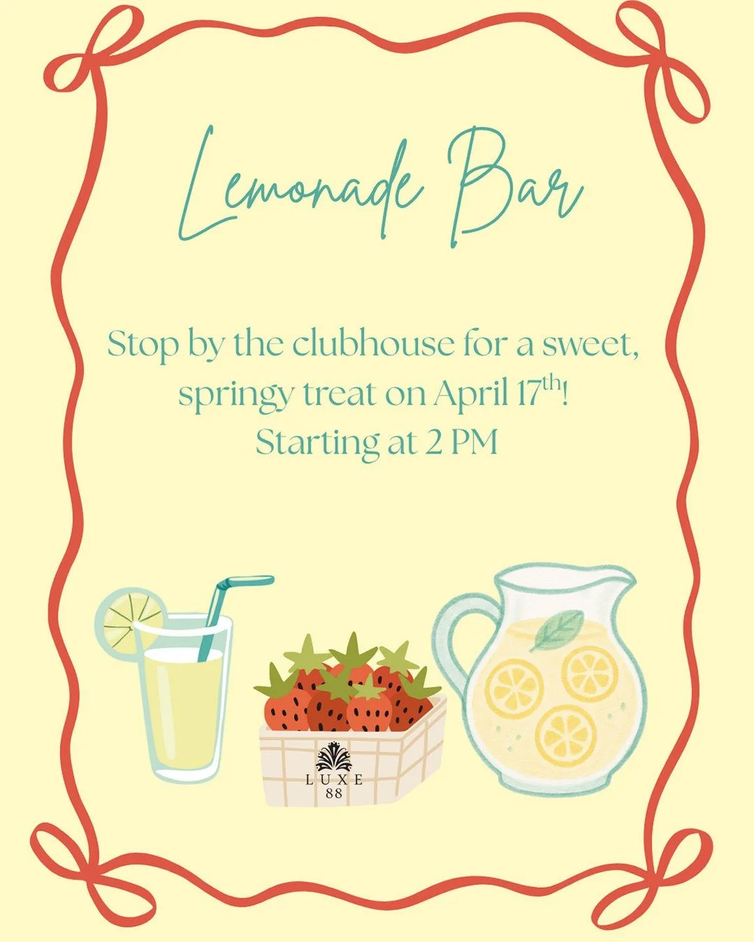 Hey residents! Stop by the clubhouse this Friday to mix up a sweet and fruity drink!
