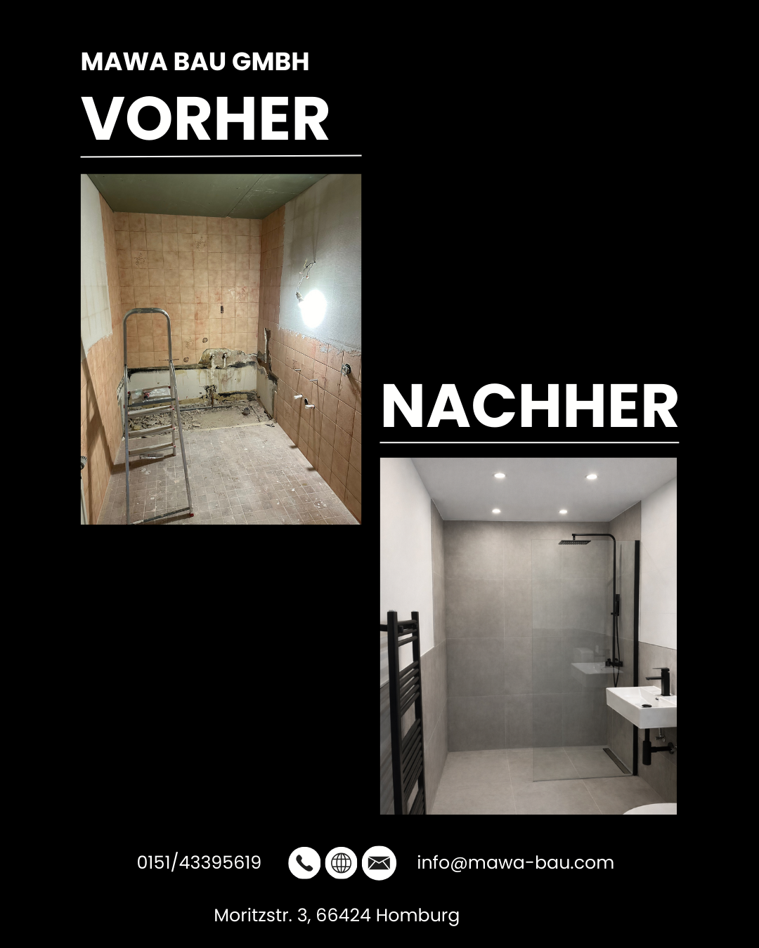 Komplette Badsanierung mit bodengleicher Dusche in Homburg-Erbach