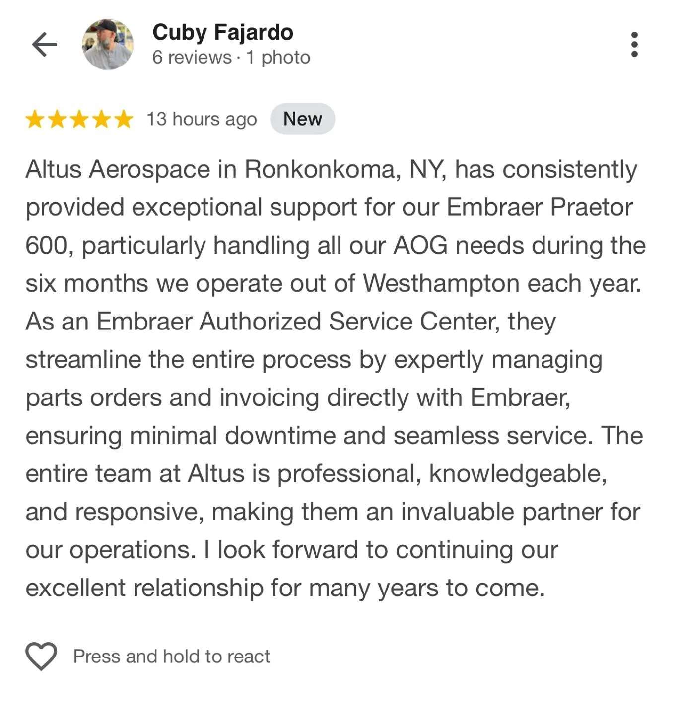 Had the privilege of meeting one of our wonderful customers at the Embraer EOC.  Our team takes great pride in the work that we do and the service we provide, so to see that reflected in our customer’s satisfaction means everything to us.