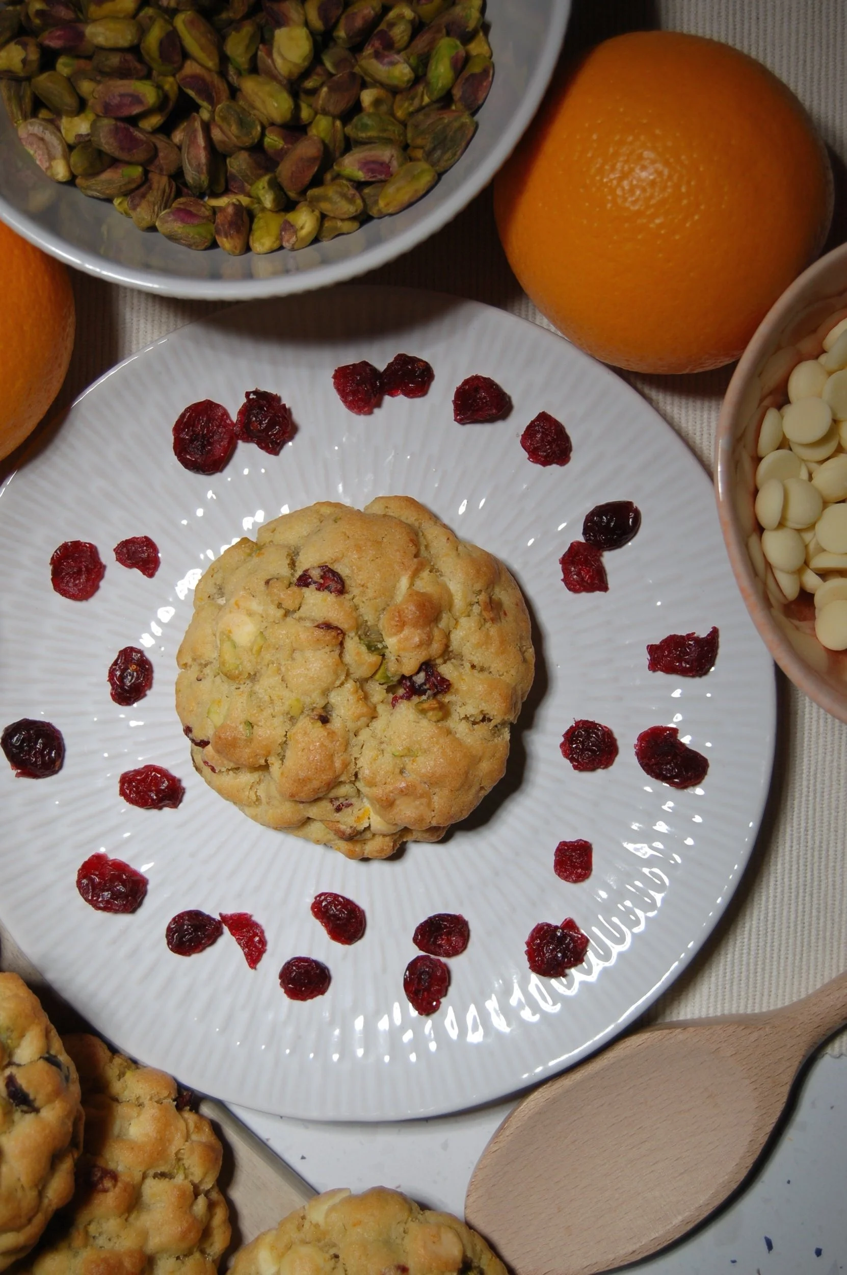 freshly baked Orange, Cranberry & Pistachio New York cookie