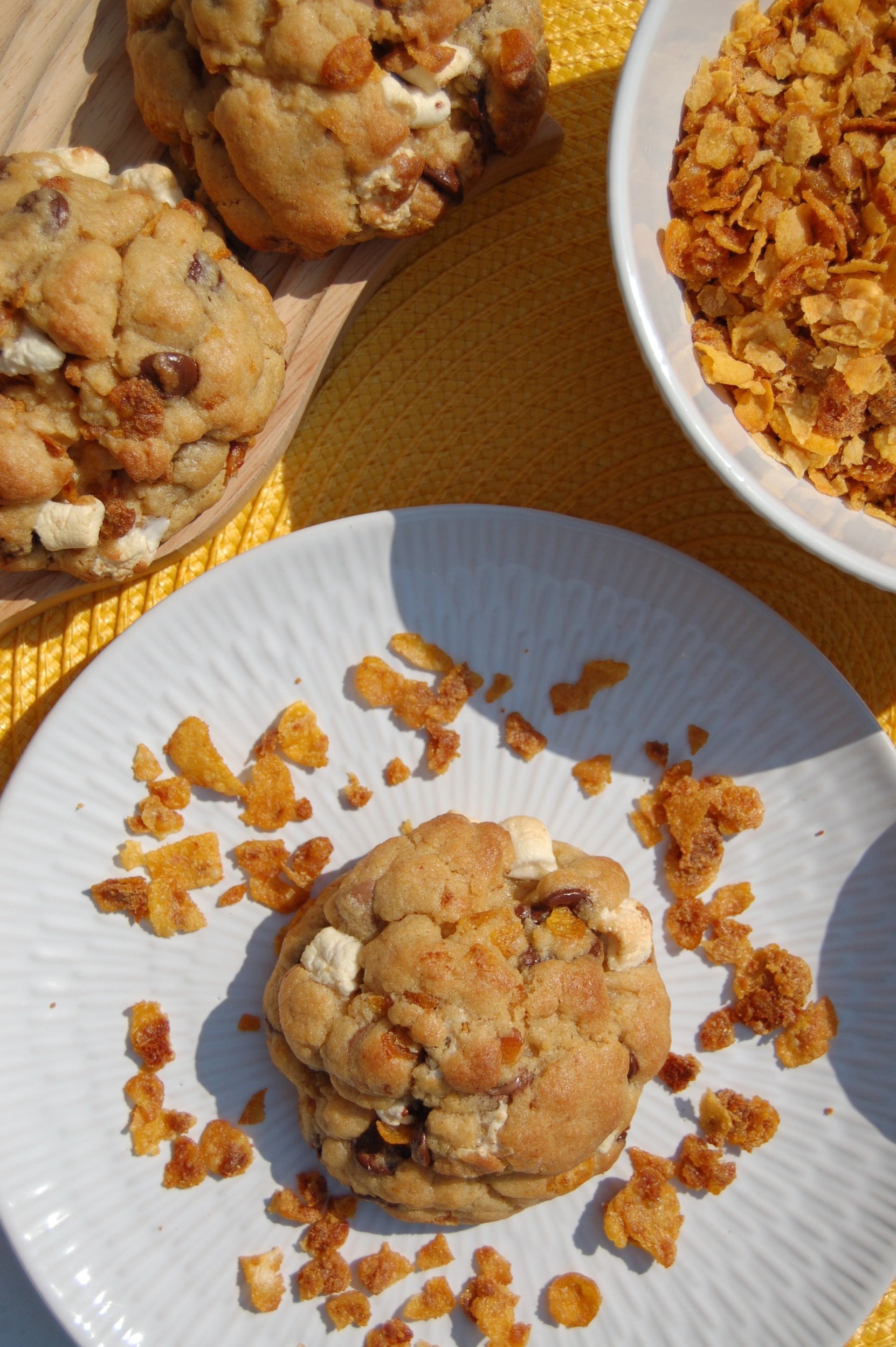 freshly baked Cornflake Crunch New York Cookie for sharing