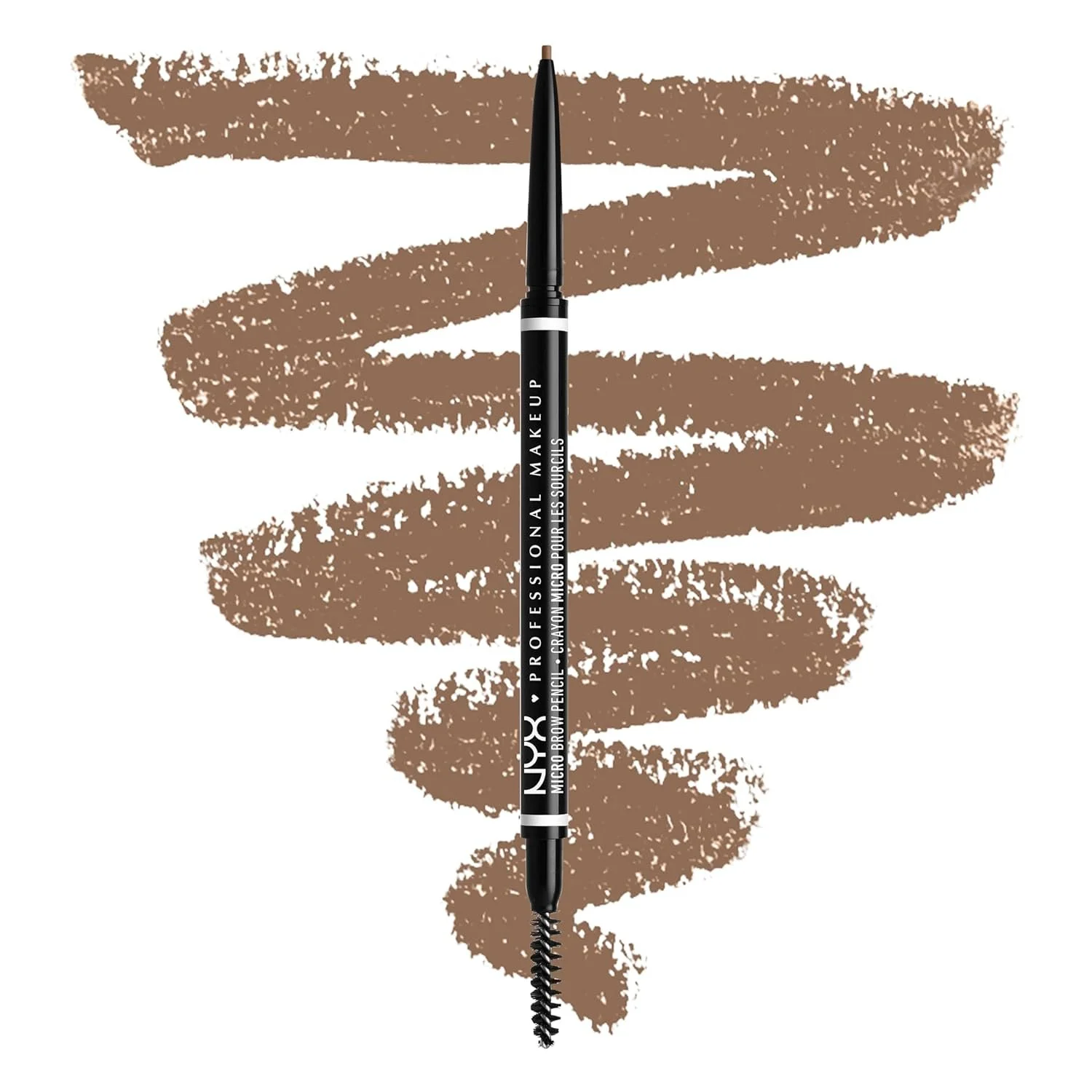NYX Professional Makeup Micro Brow Pencil in brown shade, shown with color swatches on white background.