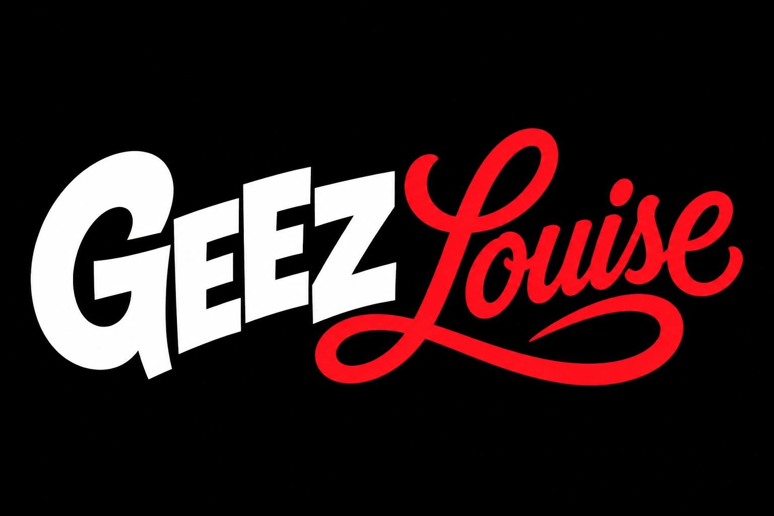 Logo with the text GEEZ in bold white letters and Louise in cursive red letters on a black background.