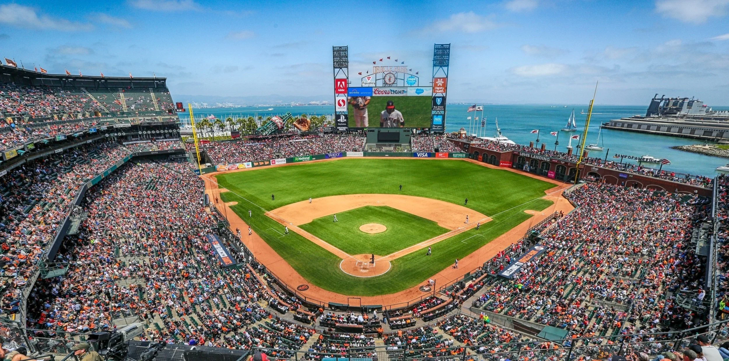 On overhead view of the SF Giants stadium, Oracle Park