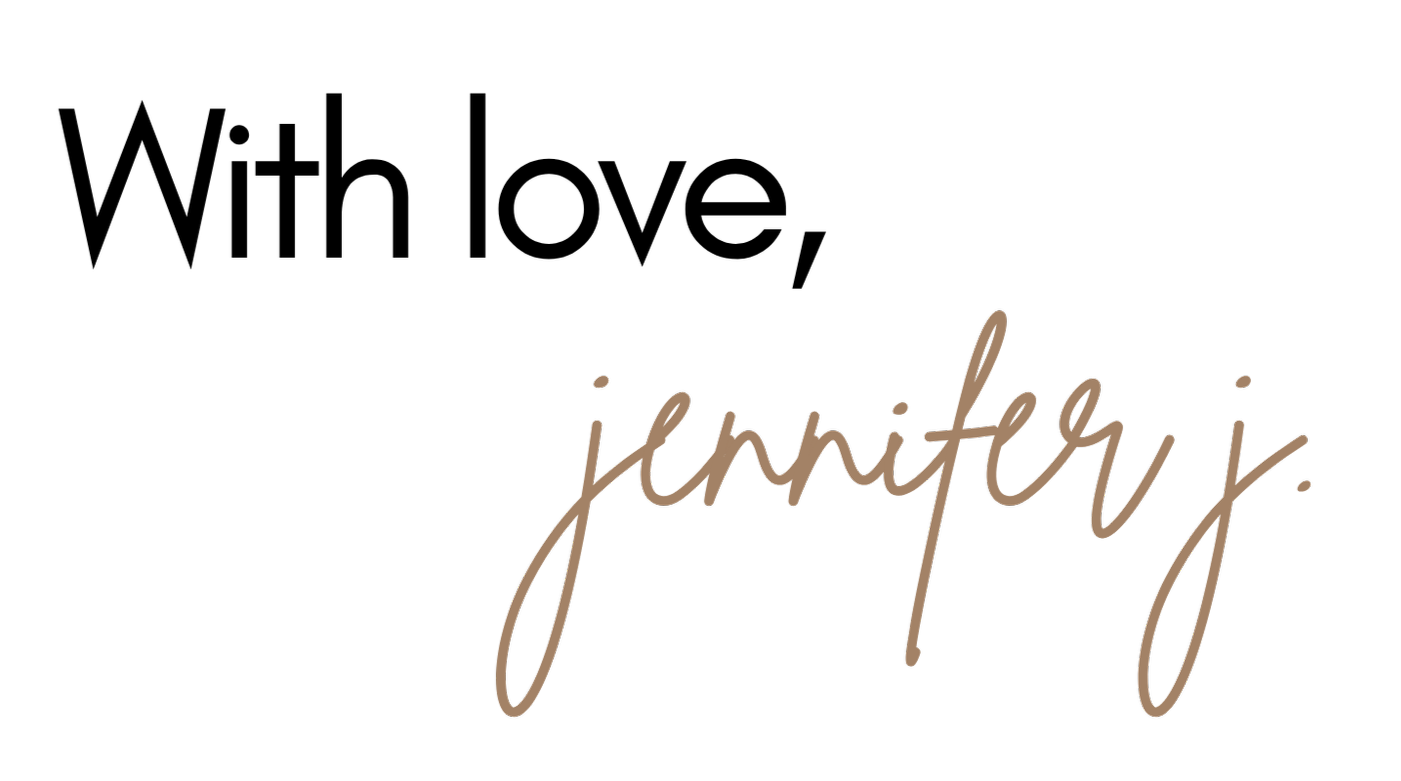 Black background with a thin, heart-shaped outline at the top, accompanied by the text 'jennifer r.' in brown, cursive font.