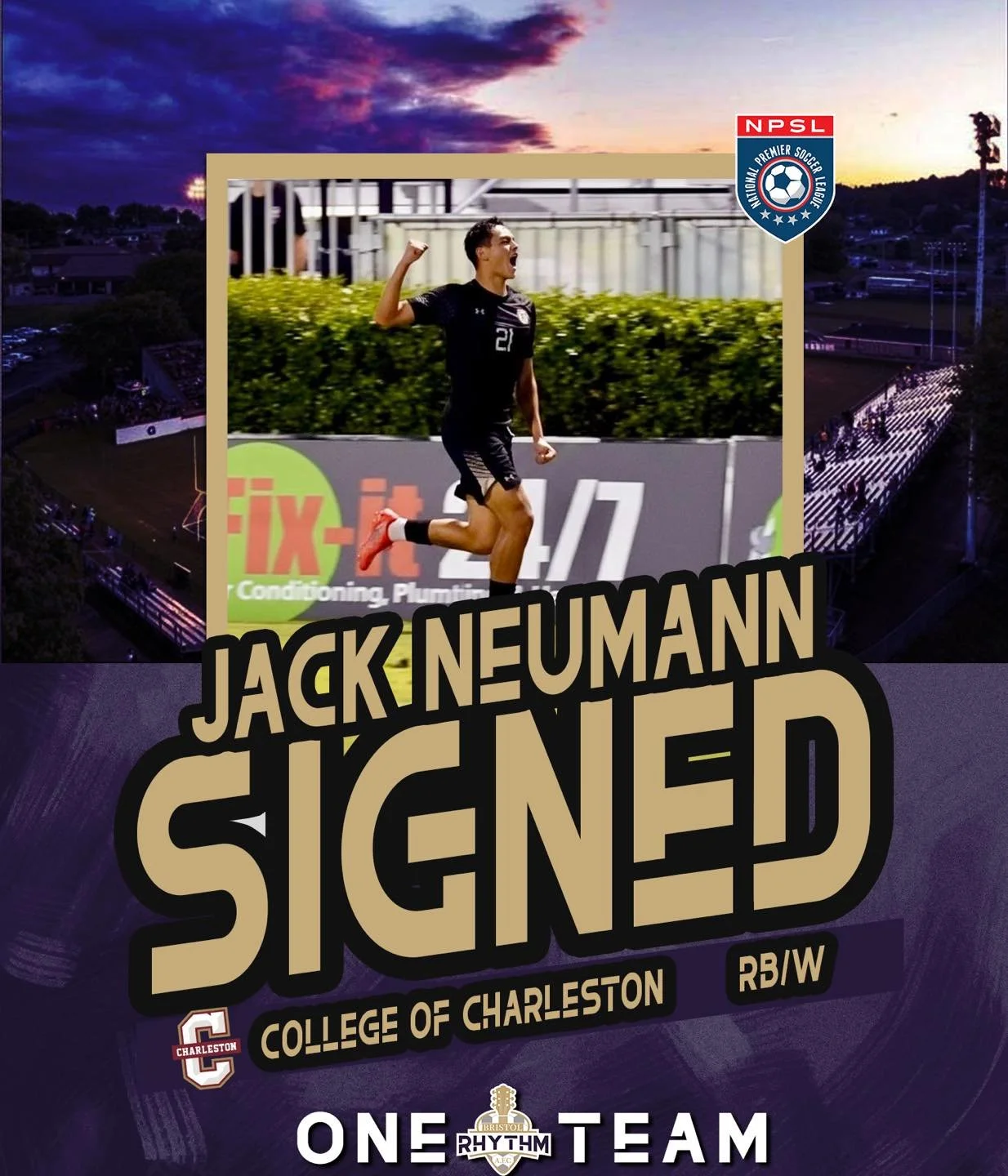 🚨 Bristol Rhythm AFC Signs Jack Neumann from College of Charleston! 🚨 

We&rsquo;re thrilled to welcome Jack Neumann, a standout talent from the College of Charleston, to the Bristol Rhythm AFC roster! Jack brings exceptional skill, vision, and det
