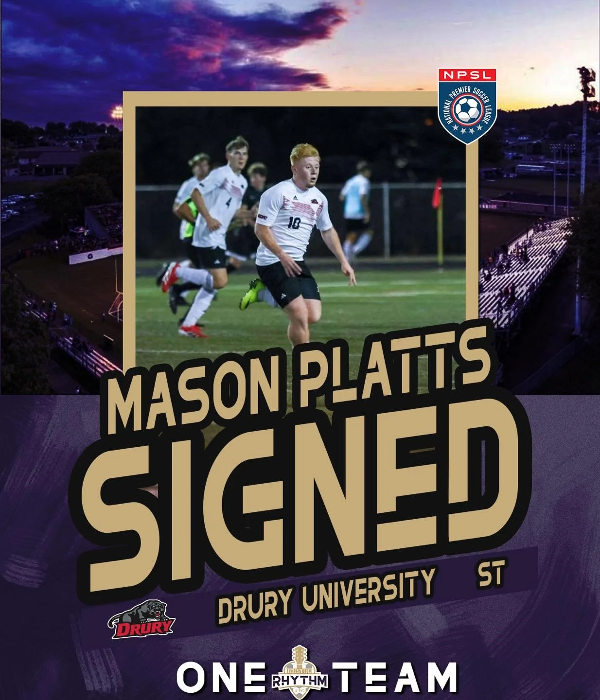🔥NEW RHYTHM ADDITION: MASON PLATTS! 🔥 

We&rsquo;re excited to welcome Mason Platts &mdash; a dynamic forward from Drury University men&rsquo;s soccer &mdash; to the Rhythm!

Originally from Coventry, England, Mason has been one of Drury&rsquo;s mo