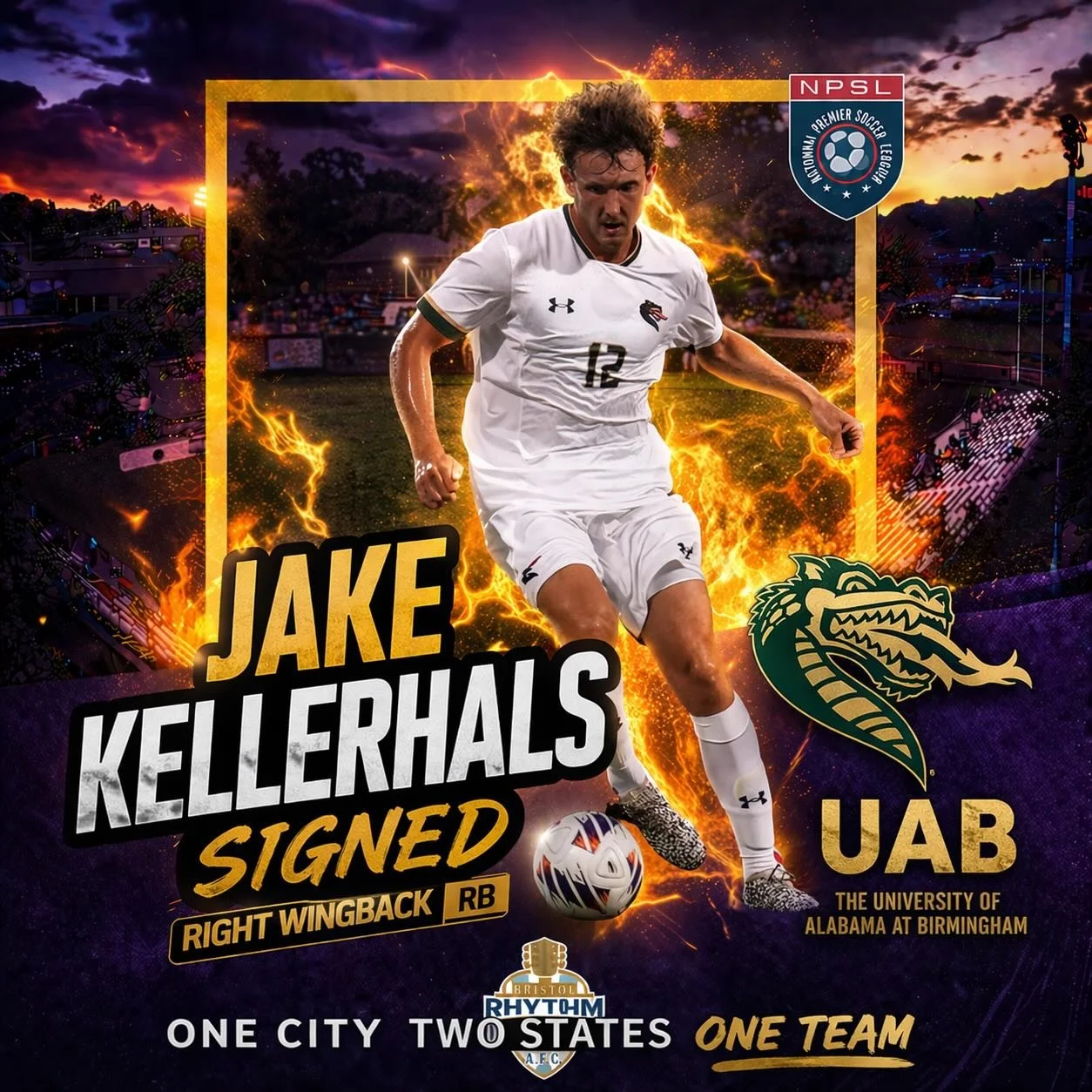 🔥 PLAYER ANNOUNCEMENT 🔥
Rhythm Nation&hellip; meet your next weapon on the flank.
Jake Kellerhals
Right Back / Right Wingback | UAB
A dynamic and aggressive fullback, Jake Kellerhals brings pace, vision, and attacking intent down the right side. A 