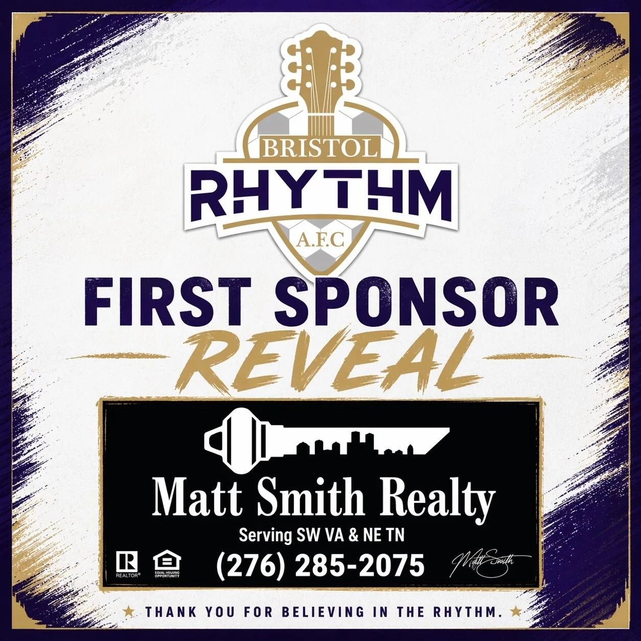 Rhythm Nation, we&rsquo;re excited to have Matt Smith Realty back for a third season as our front-of-jersey sponsor.
Their continued support means a lot to our club and everything we&rsquo;re building here in Bristol.
Matt Smith Realty is a local rea