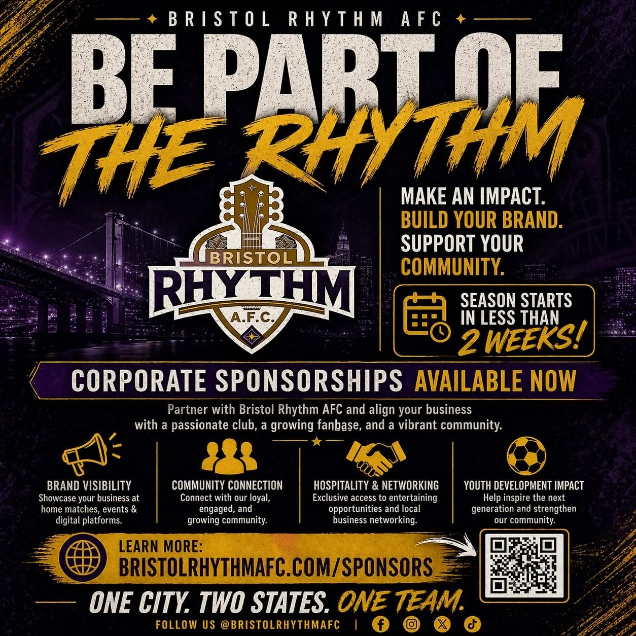 Less than 2 weeks&hellip; 👀
Rhythm Nation is building something big&mdash;and your business can be part of it.
🔥 Brand visibility
🤝 Community connection
⚽ Real impact
Join us as a corporate partner and be part of the movement.
👉 bristolrhythmafc.