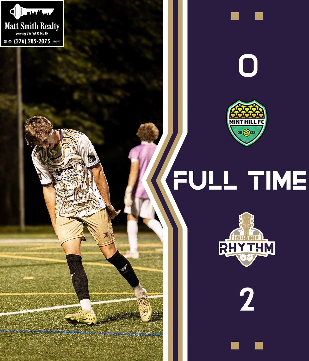 🔥 FULL TIME 🔥

BRISTOL RHYTHM AFC 2️⃣
MINT HILL FC 0️⃣

The Rhythm open the @npslsoccer season with a BIG road win in Charlotte. 😤⚽️

⚽️ James Bakou ➡️ Nathan Booth
⚽️ Grayson Hammond ➡️ Davis Kendall

Three points headed back to Bristol. Up The R