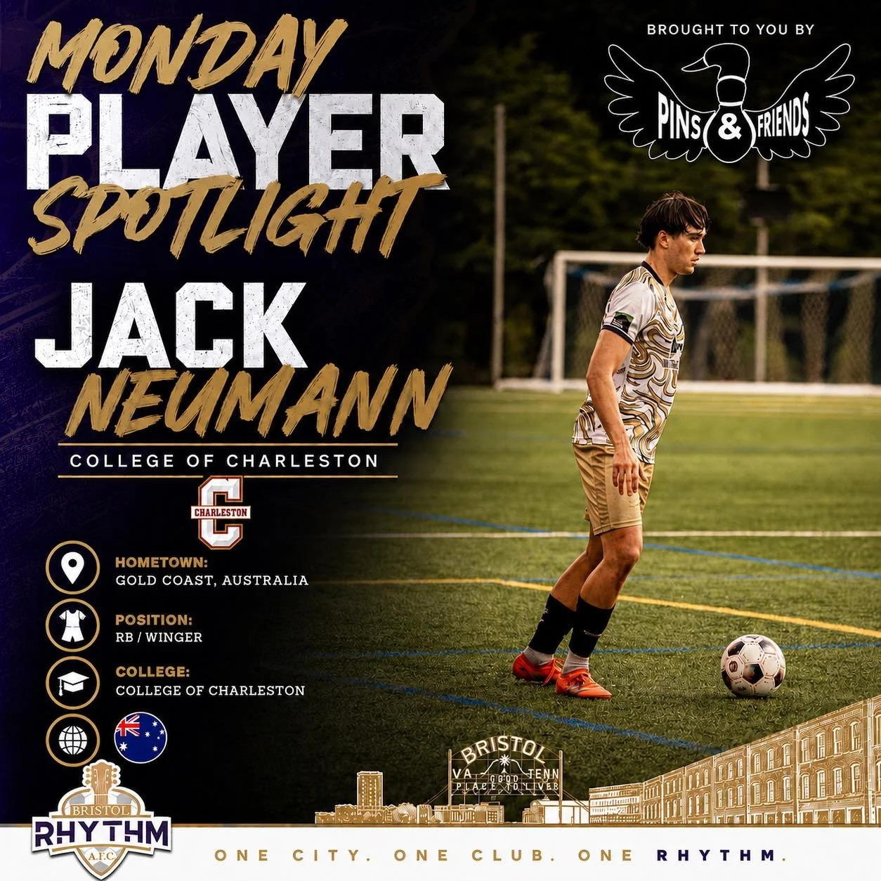 🔥 MONDAY PLAYER SPOTLIGHT 🔥
Presented by Pins and Friends 🎳

Meet Jack Neumann &mdash; our RB/Winger from Gold Coast, Australia 🇦🇺 and College of Charleston.

⚽ When did you start playing soccer?
8 years old

👨&zwj;👦 Who introduced you to the 