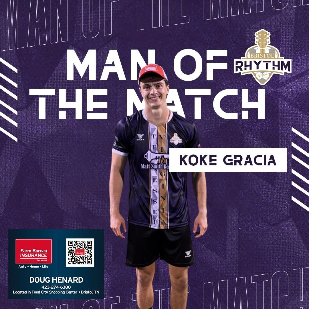 🏆 Your Doug Henard Farm Bureau Insurance- Bristol Man of the Match tonight is KOKE GRACIA! ⚽🔥

A tremendous performance in Bristol&rsquo;s 2-0 victory as the Rhythm moves to its first 2-0 start in club history.