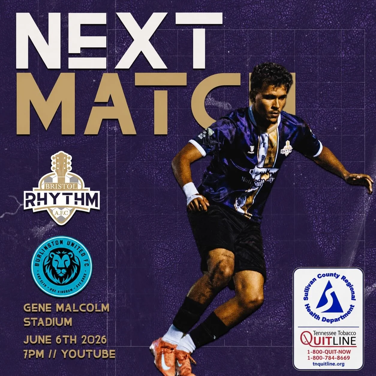 🔥 NEXT UP: BURLINGTON UNITED FC 🔥

1st place vs. 3rd place.

Saturday. 7 PM. Gene Malcolm Stadium.

The forecast is beautiful, the stakes are high, and Rhythm Nation is needed.

No excuses. Come support your Bristol Rhythm and help create the best 