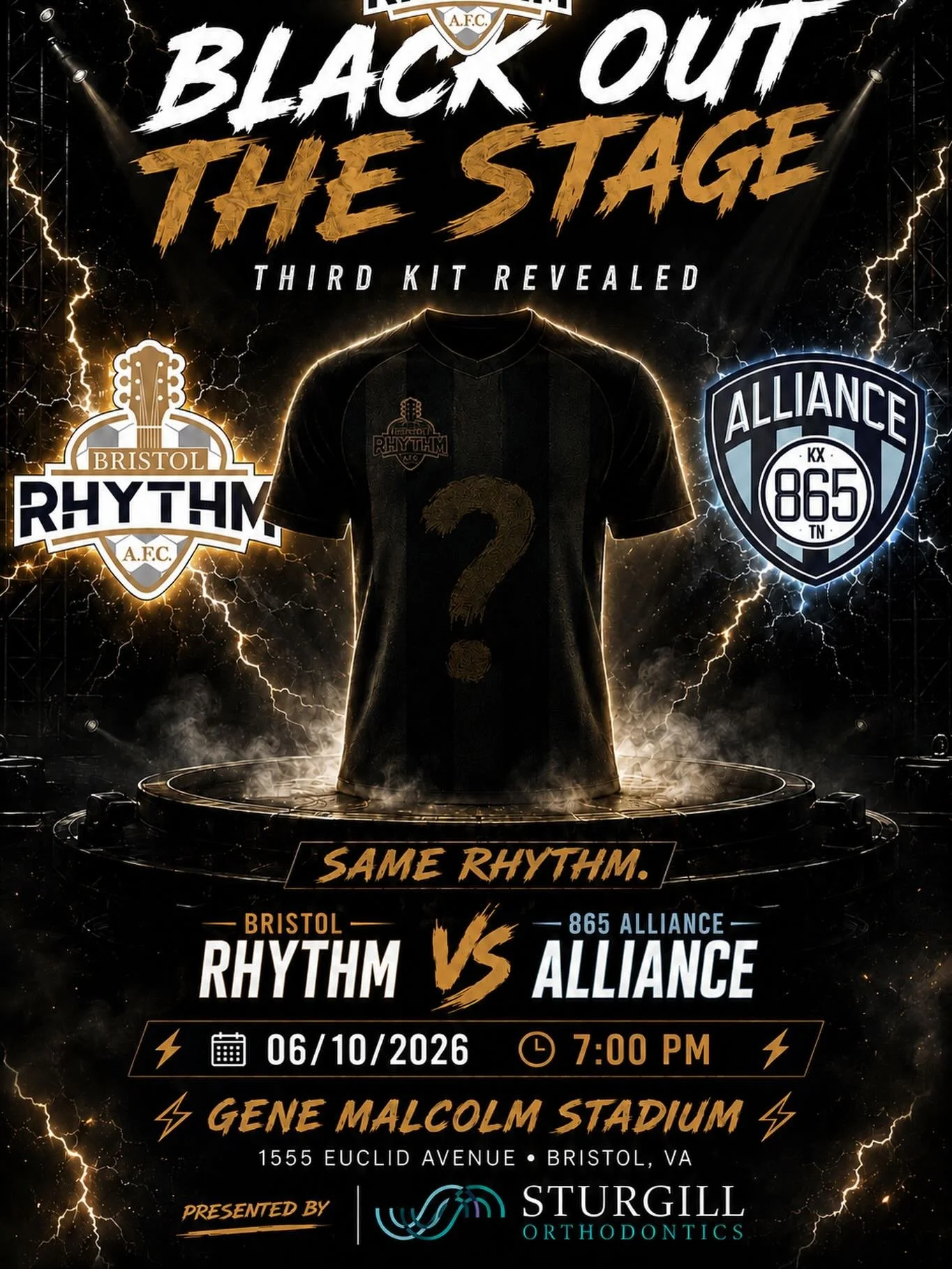 🔥⚡ BLACK OUT THE STAGE. ⚡🔥

Third Season. Third Home Game. Third Kit.

Rhythm Nation, it&rsquo;s time to turn Gene Malcolm Stadium into the loudest, darkest, most electric atmosphere we&rsquo;ve ever created.

🖤 Wear BLACK.
🎸 Be LOUD.
⚡ Bring the