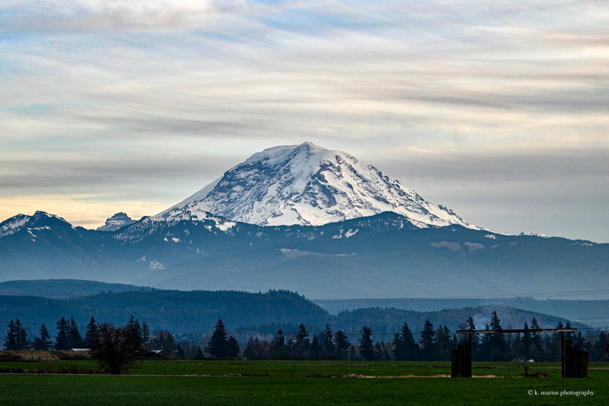 Mt. Rainier behind a ranch near Enumclaw