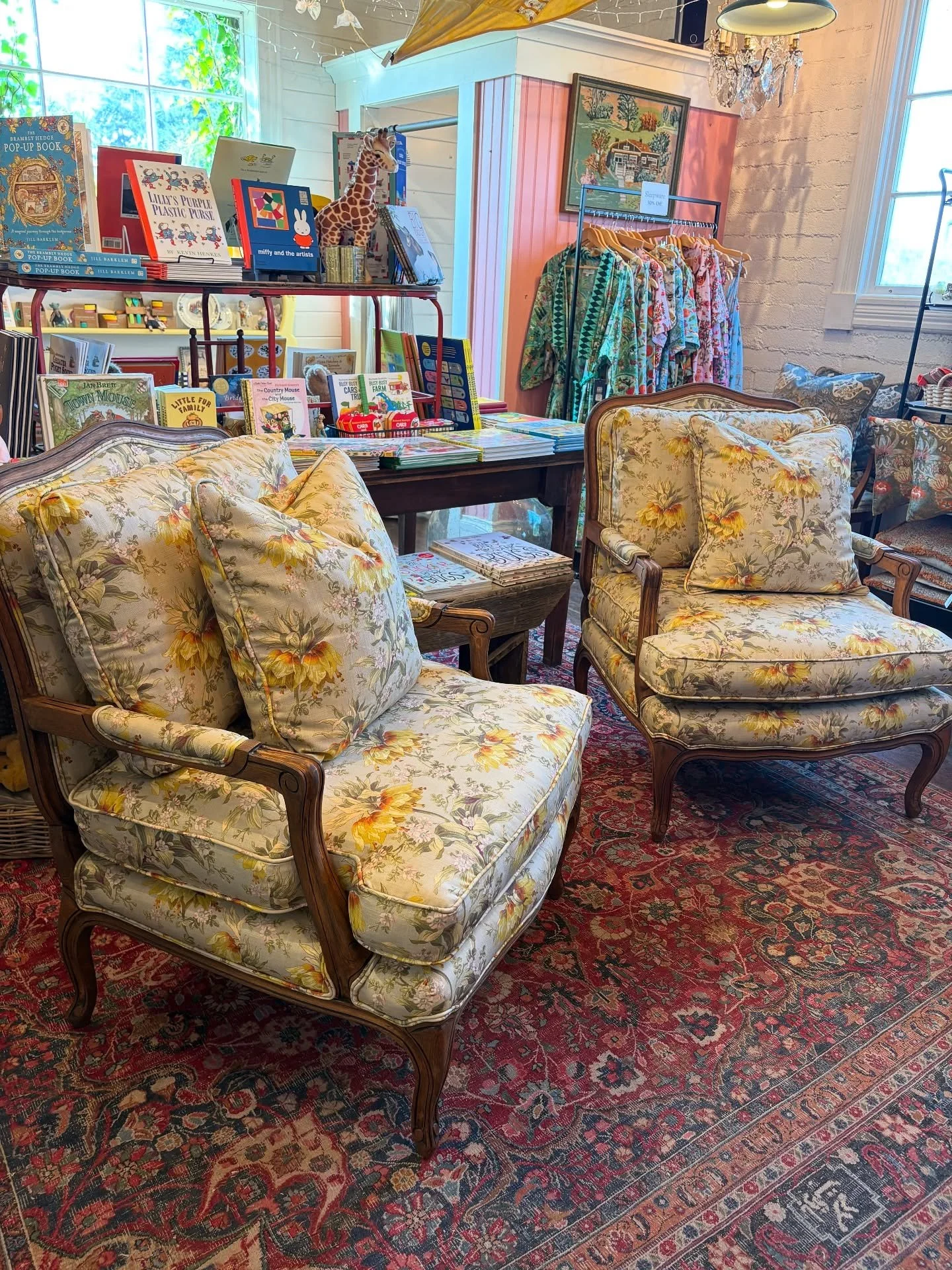 We delivered this pair of Berg&eacute;re chairs to @primrose.christiansons yesterday where they will be for sale! What a transformation! We even sanded the old finish off and gave the frames a medium tone matte finish which will patina beautifully wi