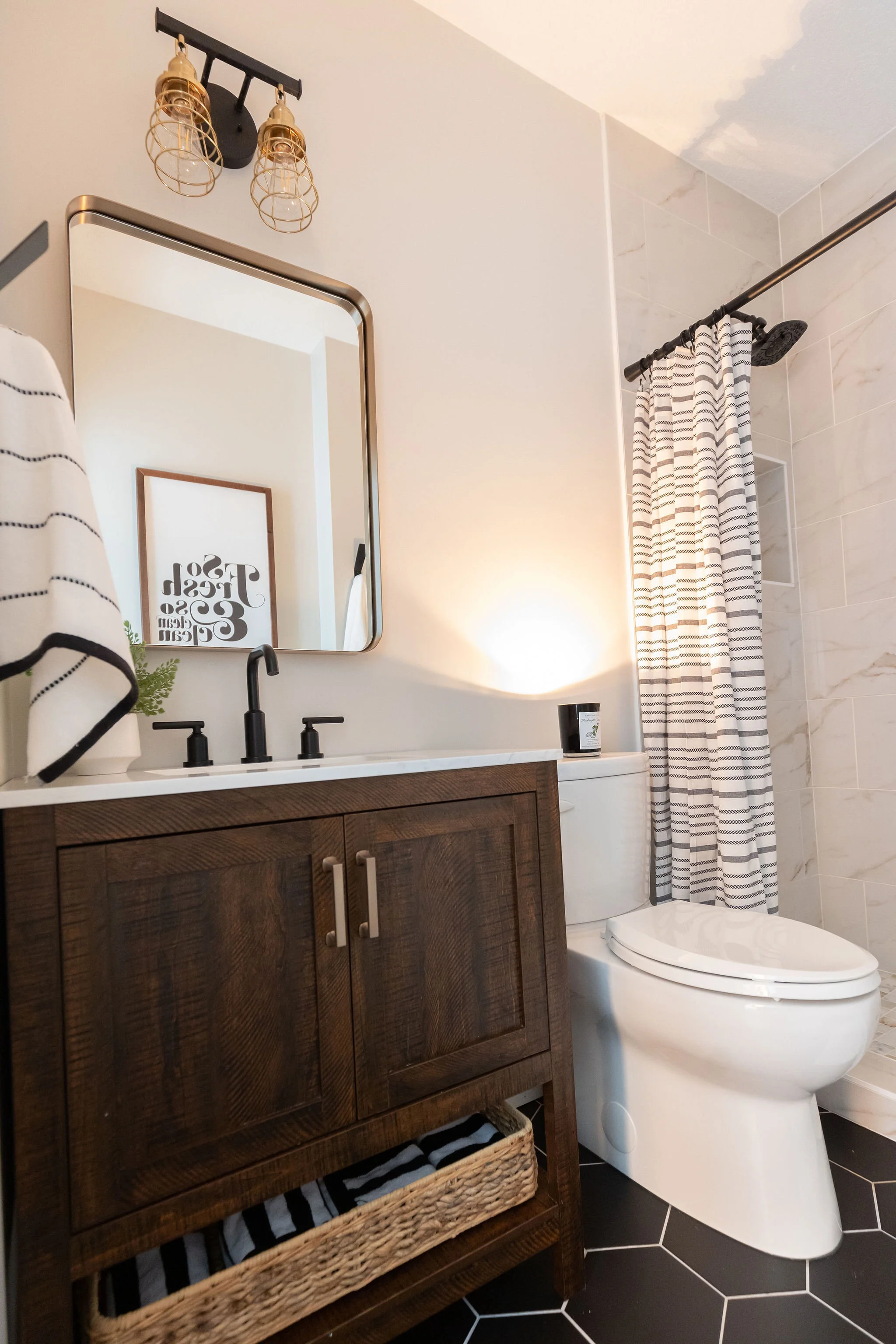 neutral basement bathroom 