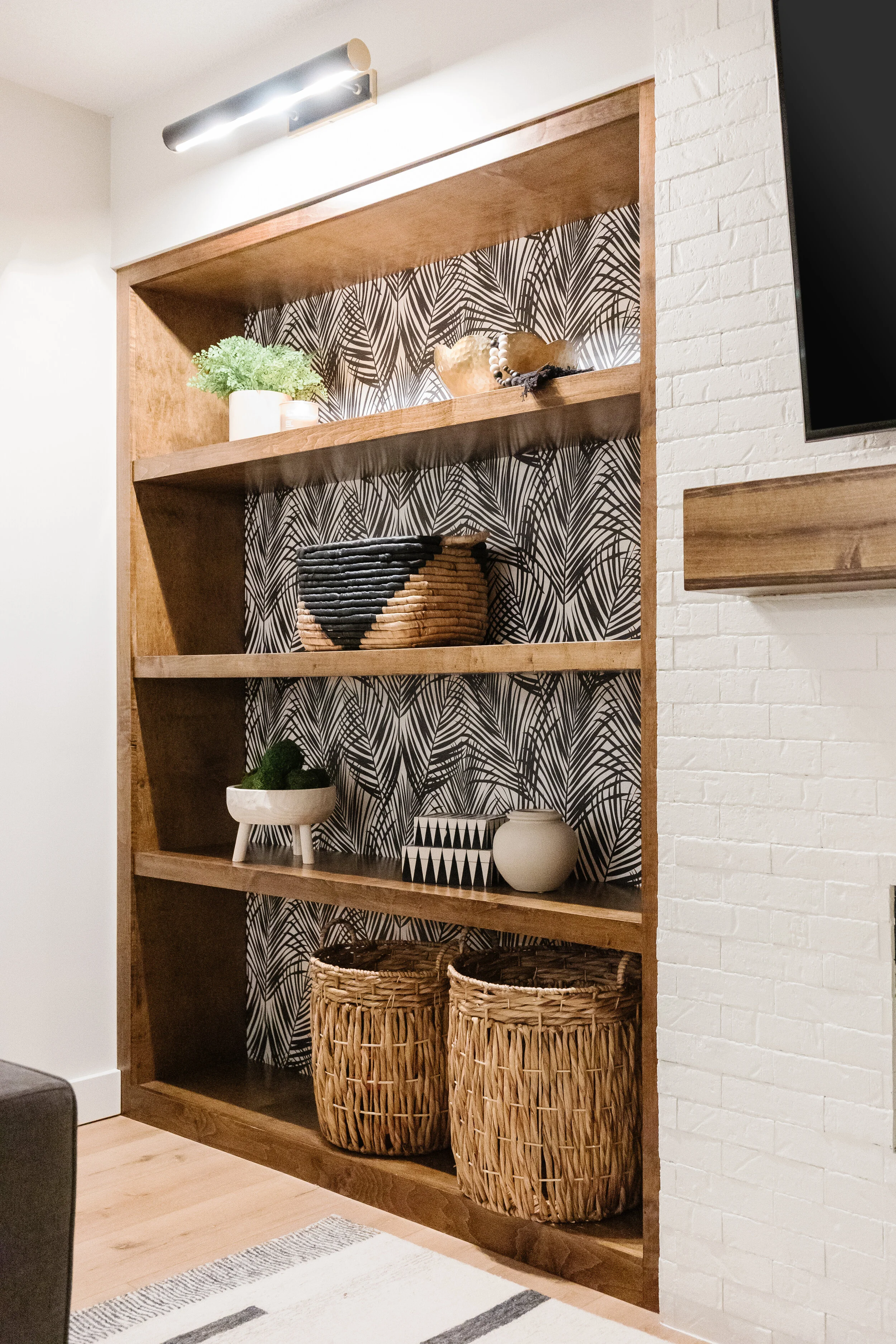 side view of built in around fireplace