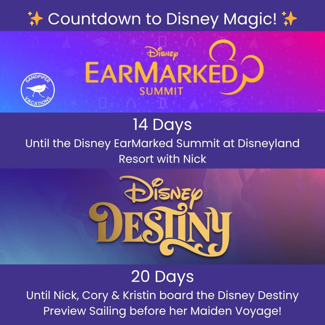 The countdown is on!
In just 14 days, Nick heads to the Disney EarMarked Summit at Disneyland Resort for an incredible week of learning, networking, and Disney magic.

Then, 20 days from today, Nick, Cory, and Kristin from Sandpiper Vacations will bo